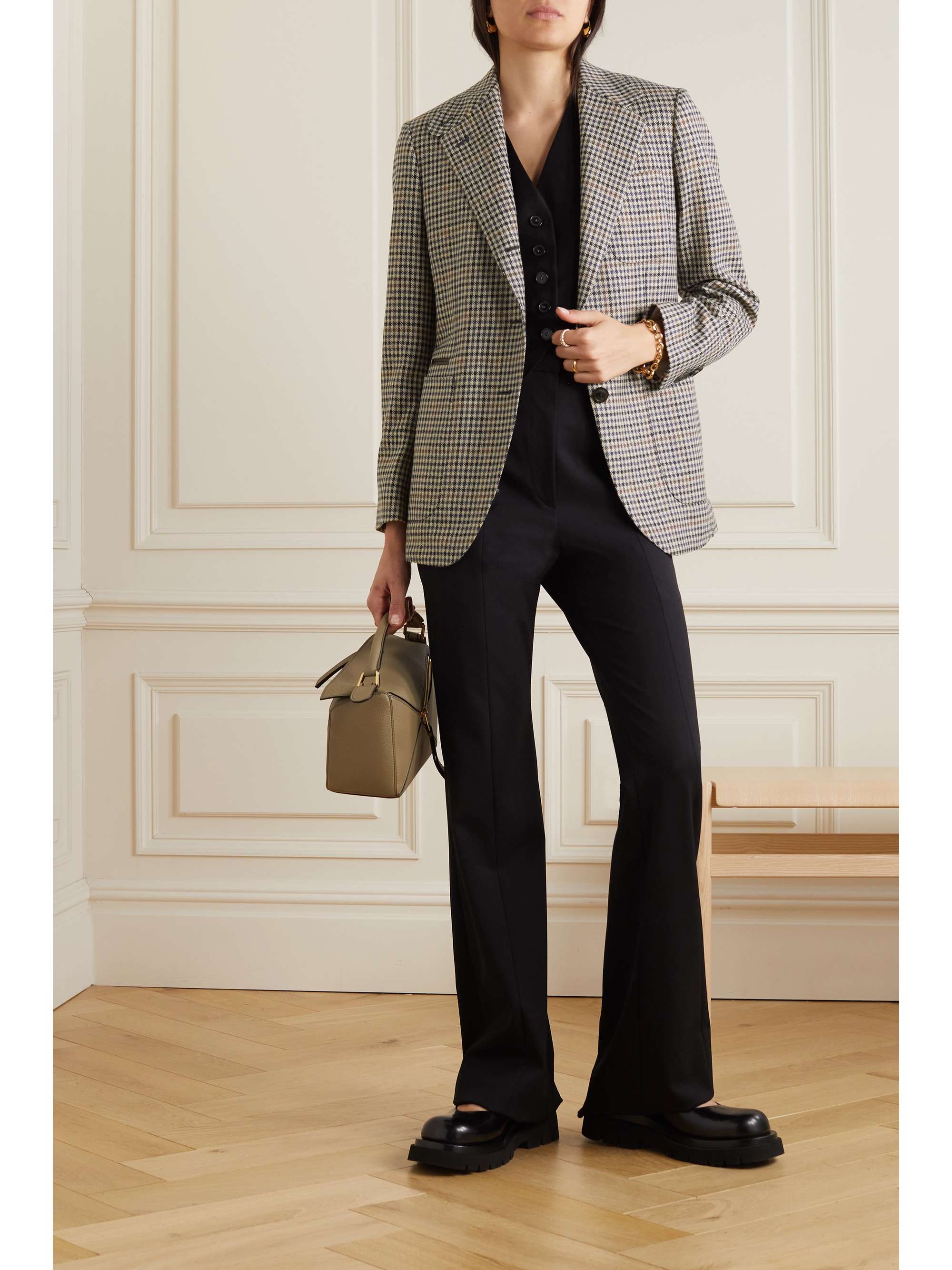 PURDEY Leather-trimmed wool and cashmere-blend tweed blazer