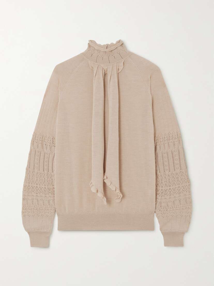 Purdey Draped Pointelle-knit Cashmere Sweater