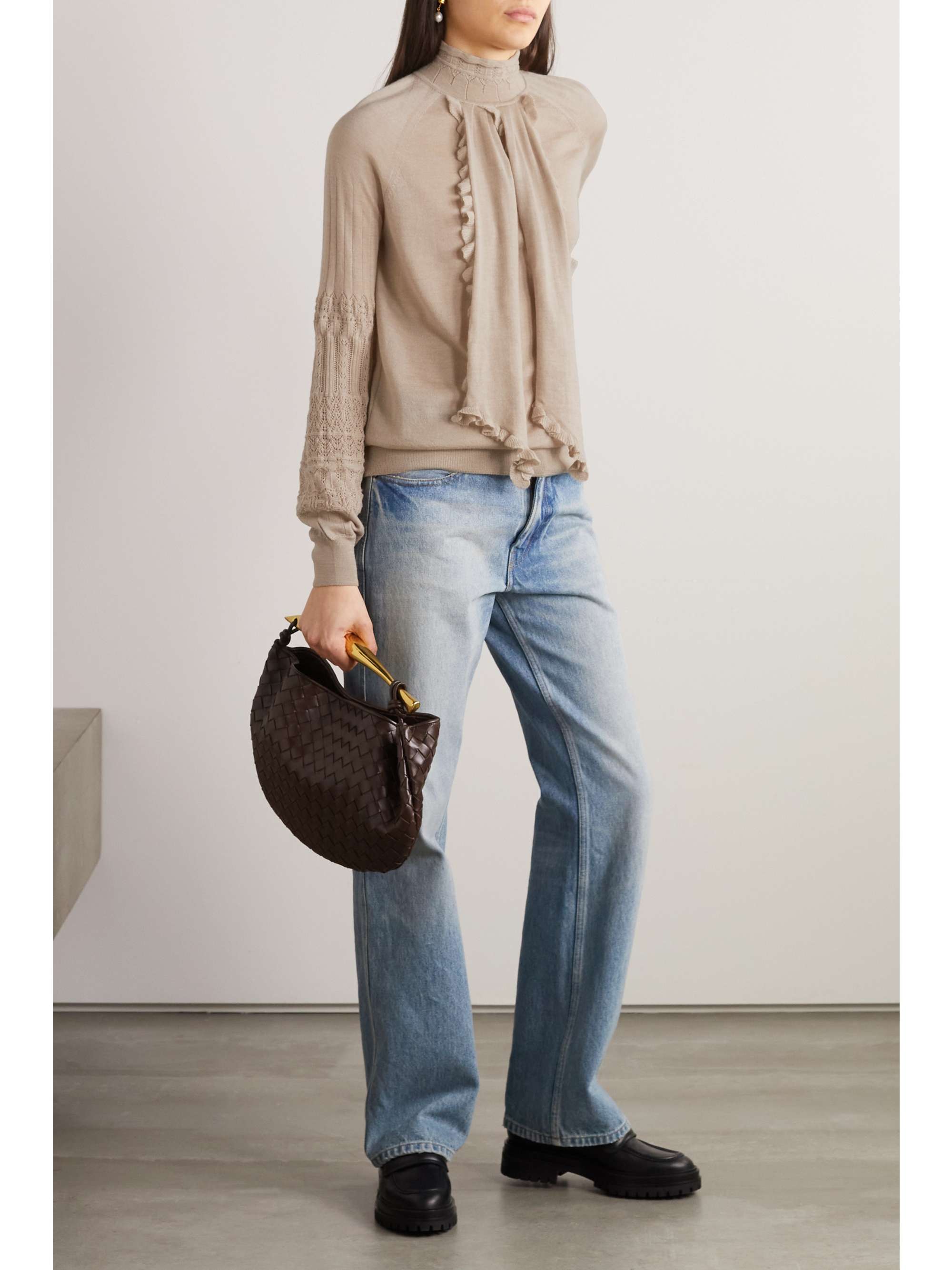 PURDEY 透かし編みニットカシミヤ セーター ドレープ入り