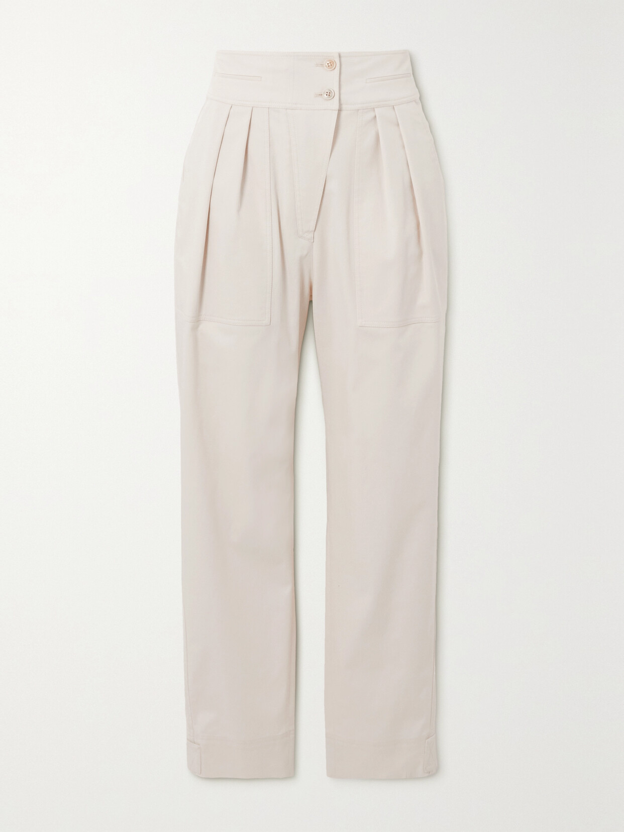 PURDEY - Cropped Pleated Organic Cotton-blend Twill Tapered Pants - Ivory