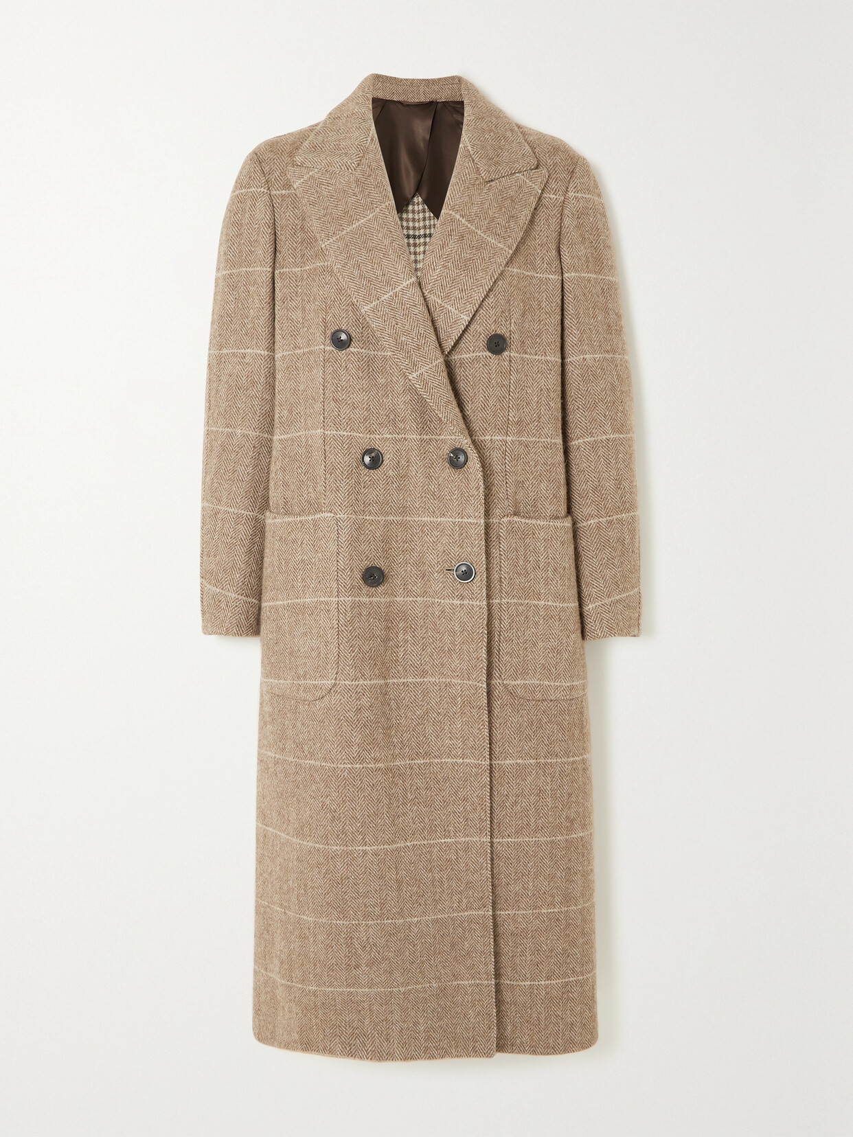 Purdey Town And Country Double-breasted Striped Herringbone Wool Coat In Brown