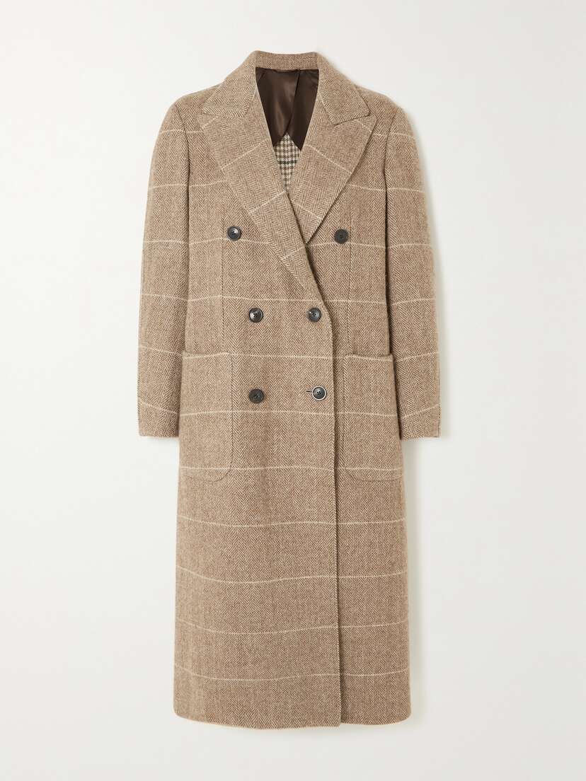 Purdey Town And Country Double-breasted Striped Herringbone Wool Coat - UK 12