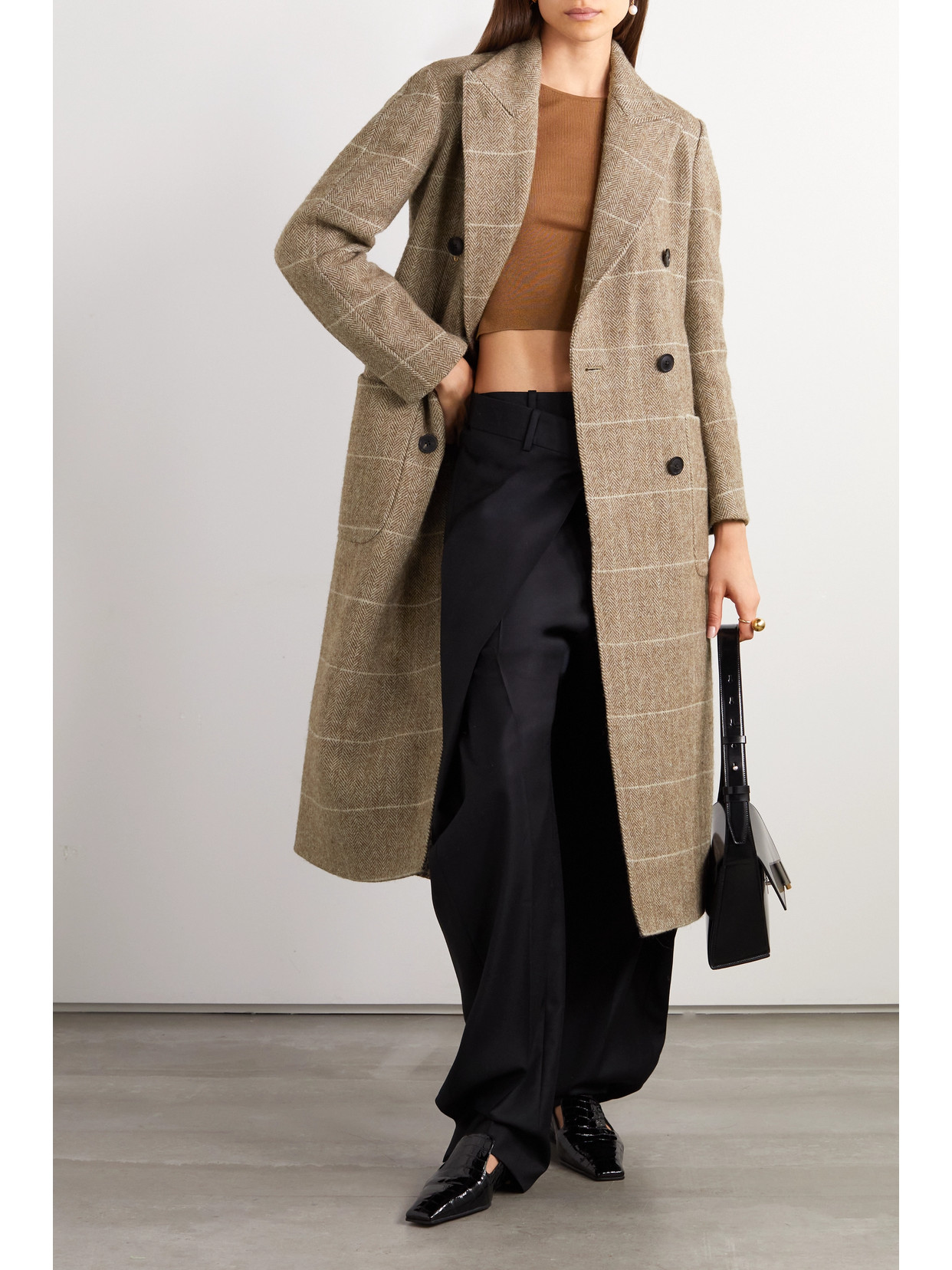 Shop Purdey Town And Country Double-breasted Striped Herringbone Wool Coat In Brown