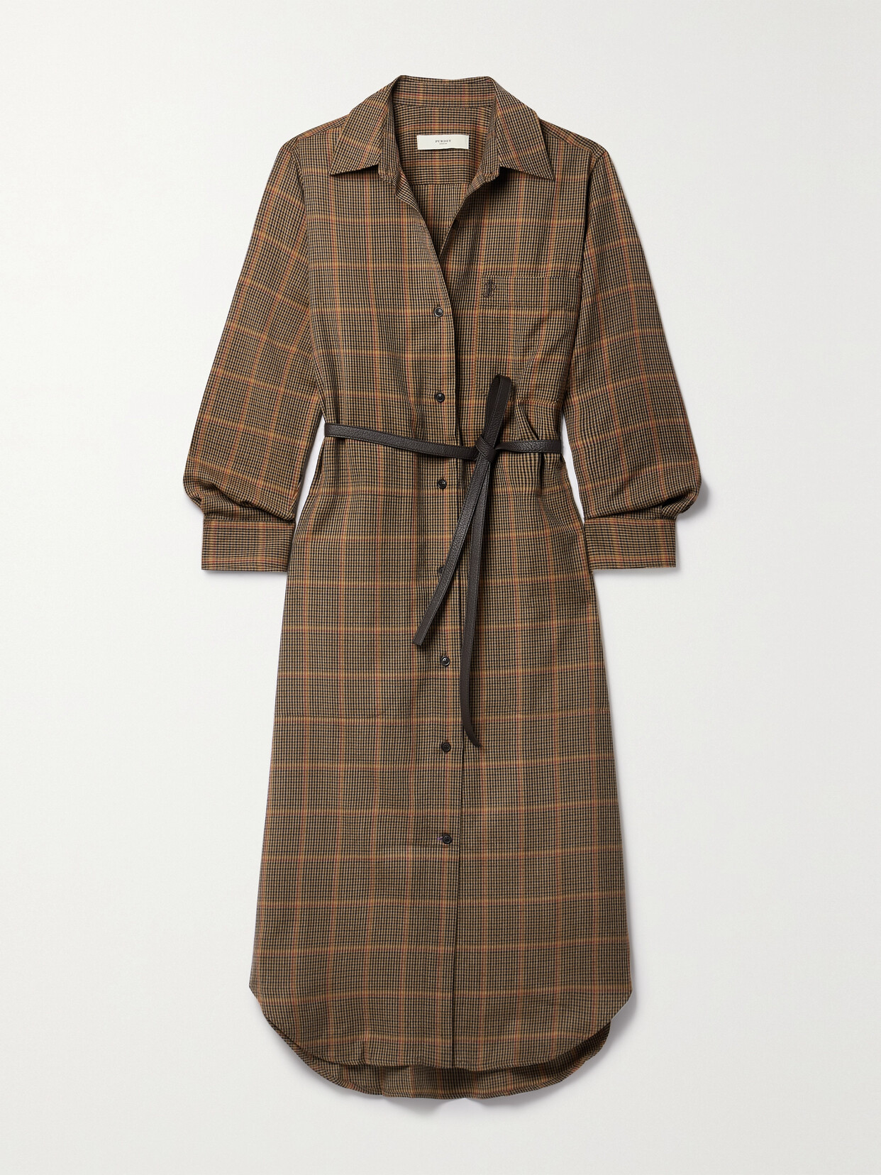 Purdey Belted Houndstooth Wool-twill Midi Shirt Dress In Brown