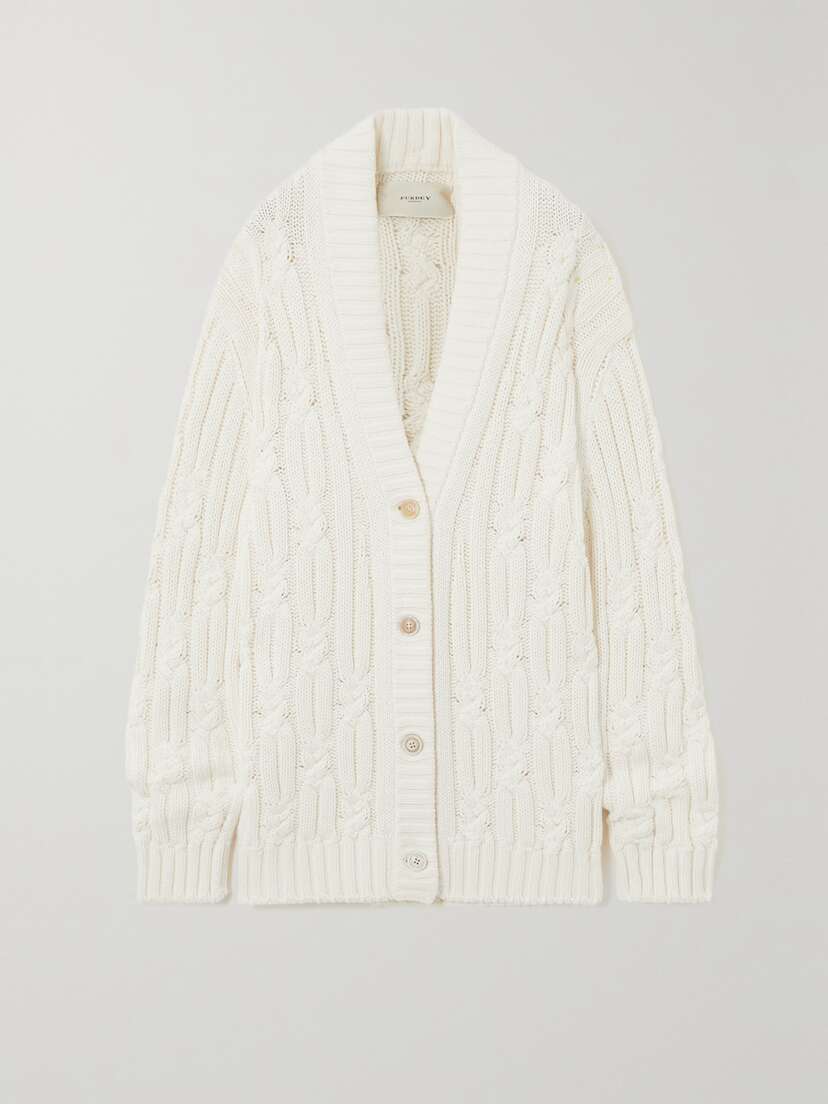 Purdey Cable-knit Cotton Cardigan - x large