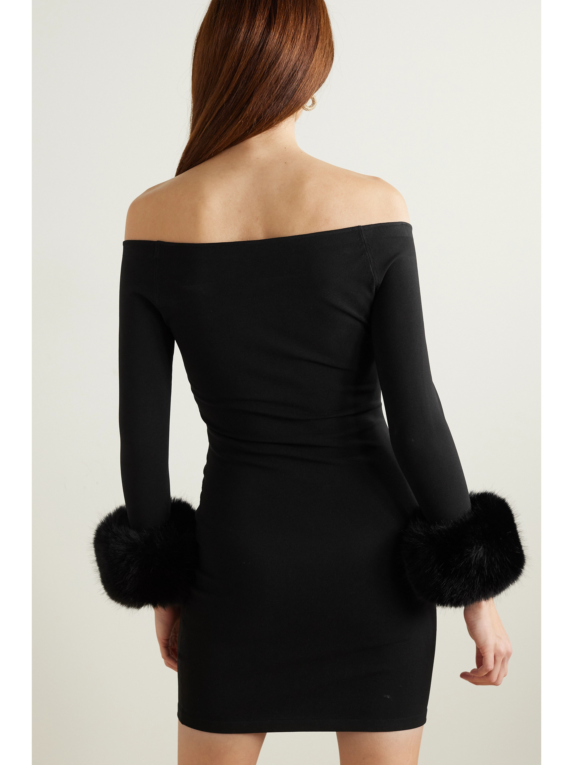 Alexander Wang Off-the-shoulder faux fur-trimmed stretch-jersey mini dress thumbnail