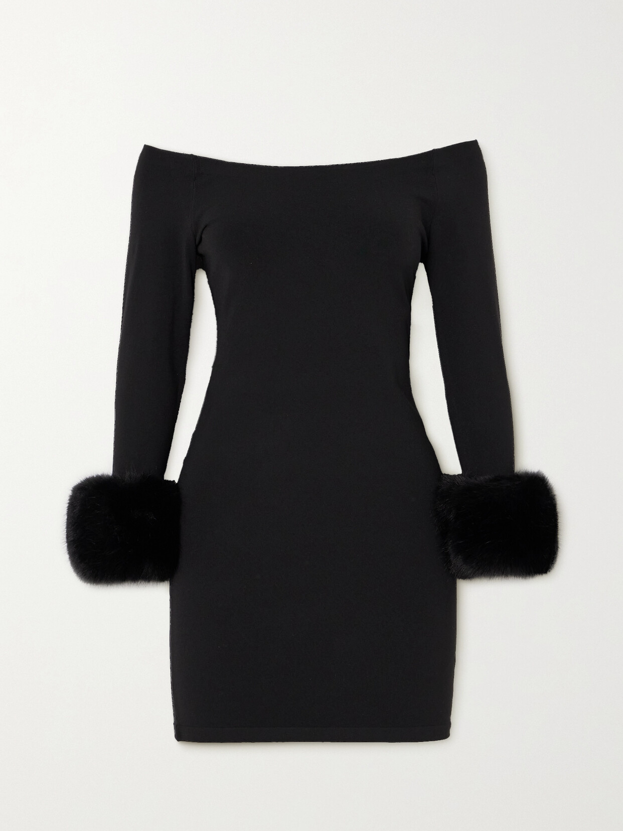 ALEXANDER WANG OFF-THE-SHOULDER FAUX FUR-TRIMMED STRETCH-JERSEY MINI DRESS