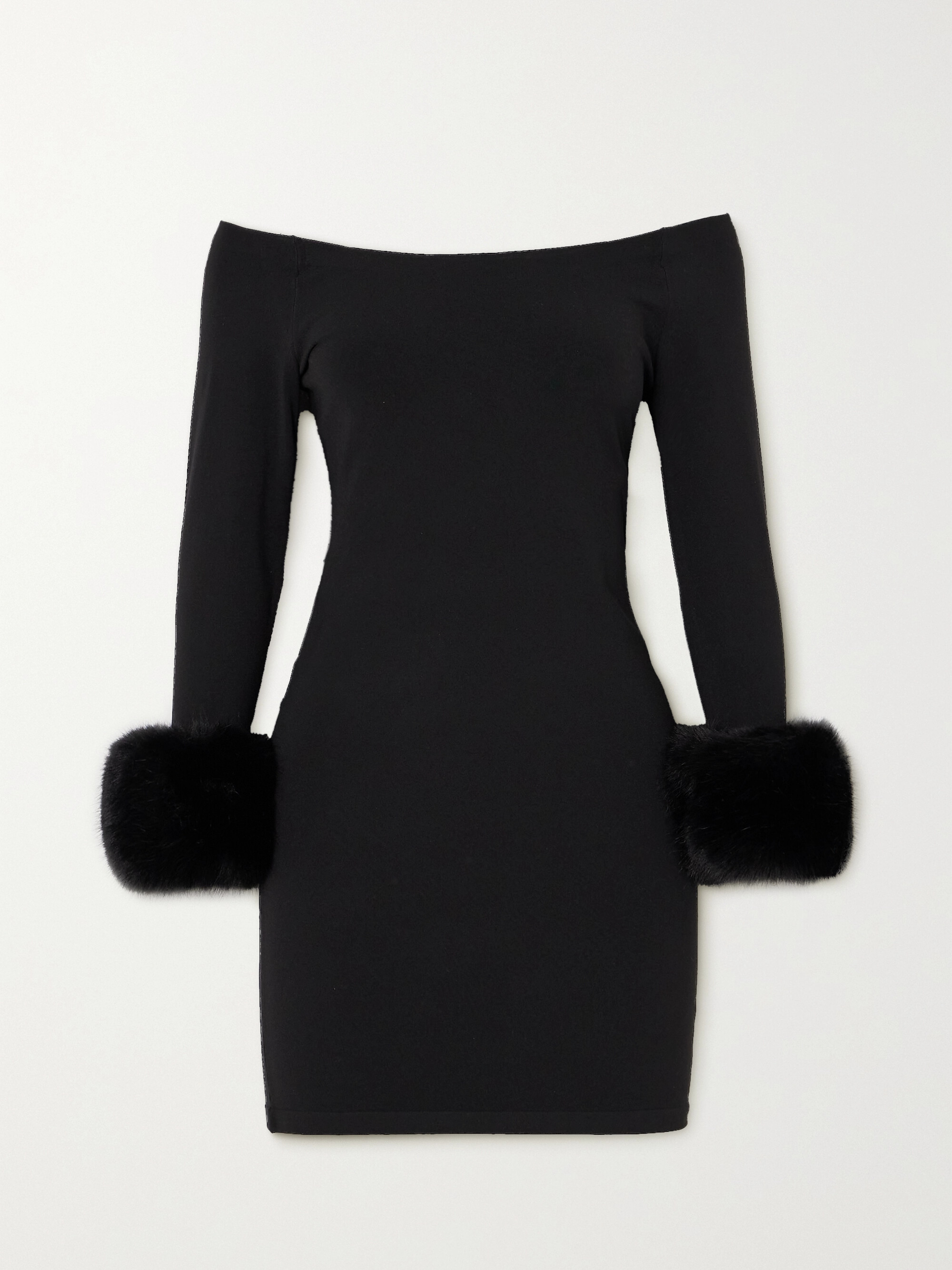 Alexander Wang Off-the-shoulder faux fur-trimmed stretch-jersey mini dress thumbnail