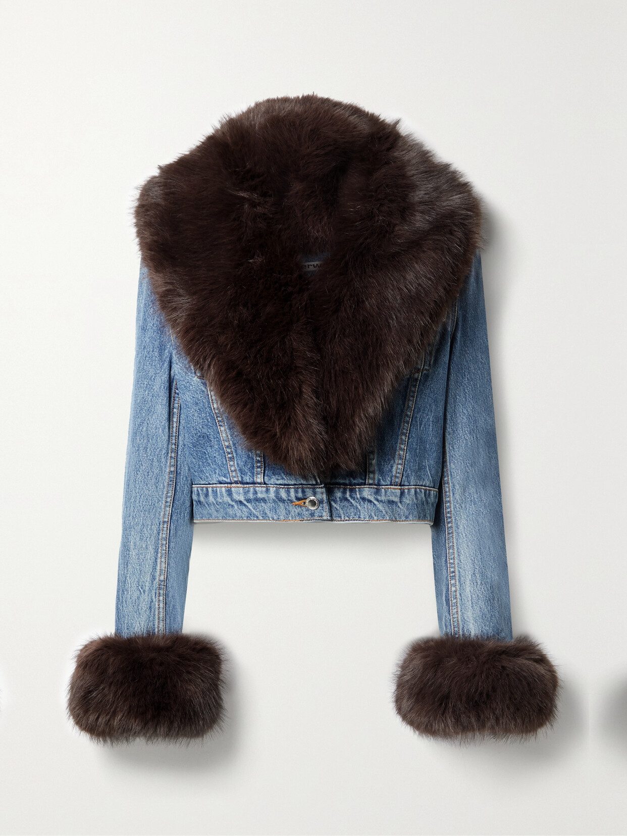 Alexander Wang - Cropped Faux Fur-trimmed Denim Jacket - Blue