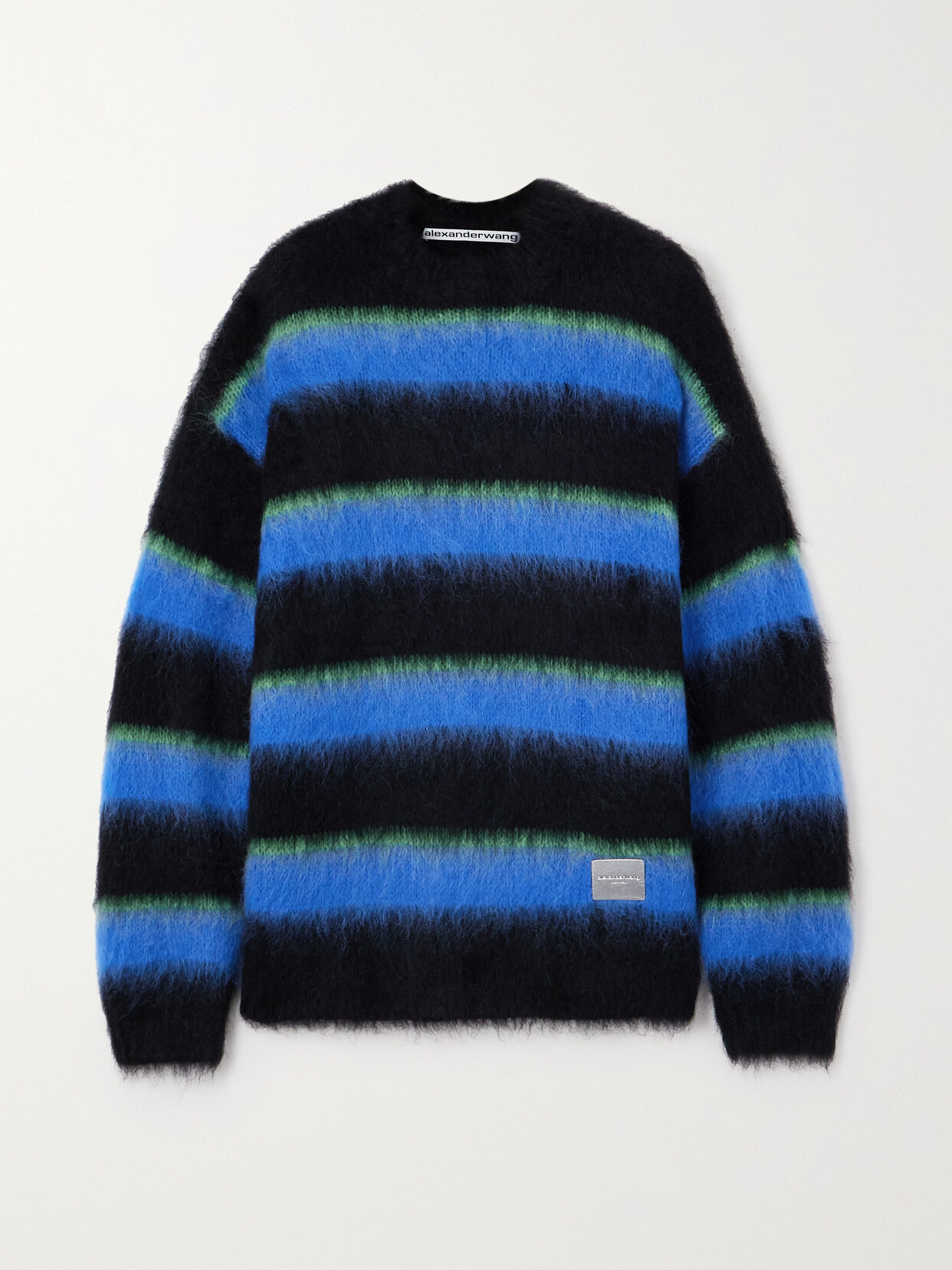 ALEXANDER WANG EMBELLISHED STRIPED BRUSHED-KNIT SWEATER