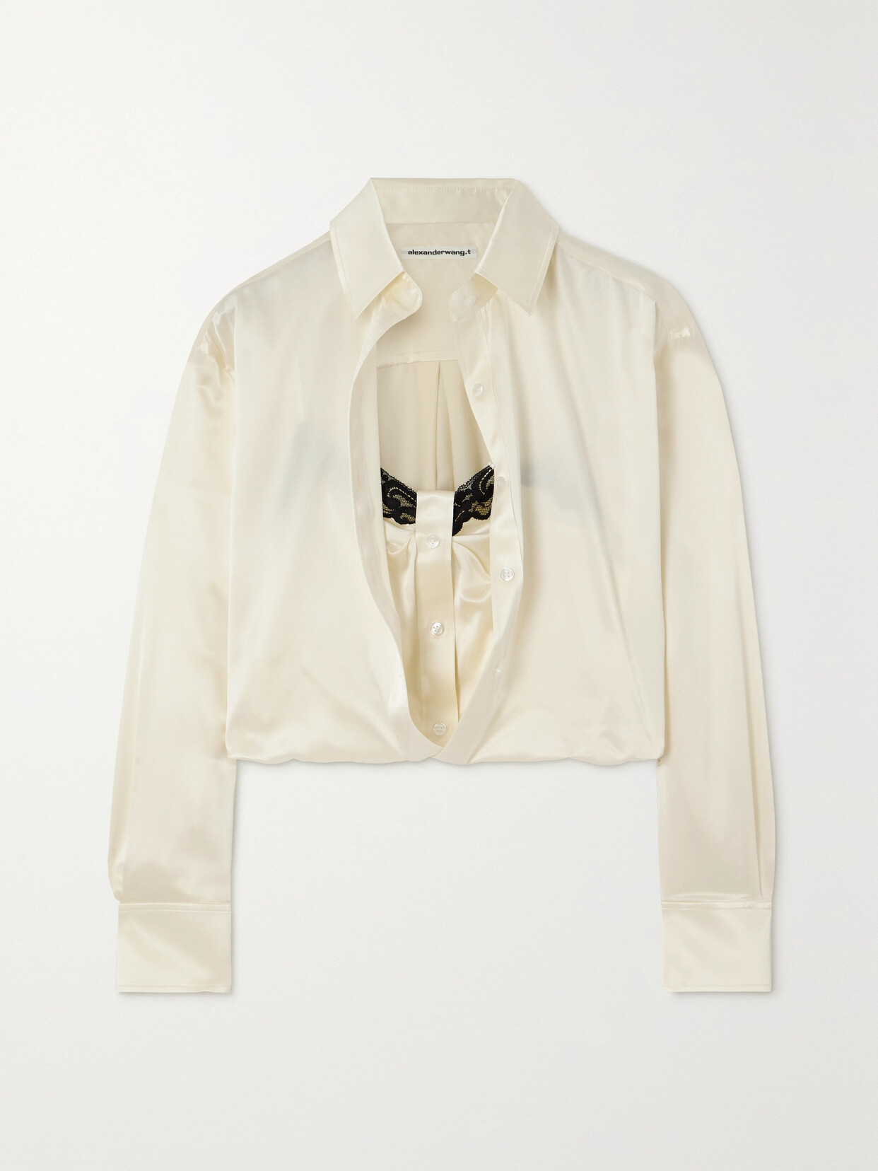 alexanderwang.t - Lace-trimmed Silk-satin Shirt - Ivory