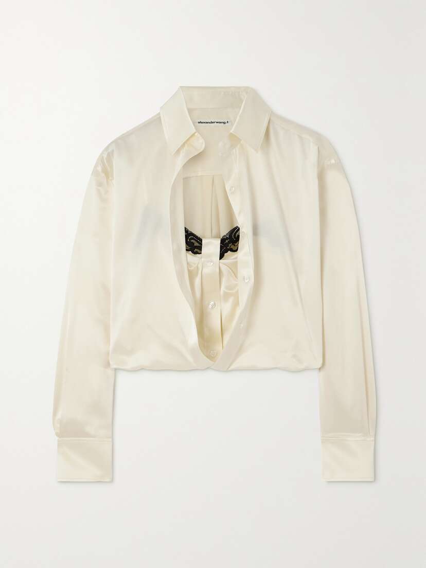 alexanderwang.t Lace-trimmed Silk-satin Shirt
