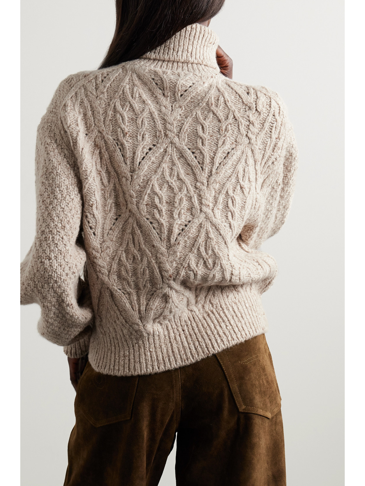 Shop Loro Piana Cable-knit Wool And Cashmere-blend Turtleneck Sweater In Neutrals