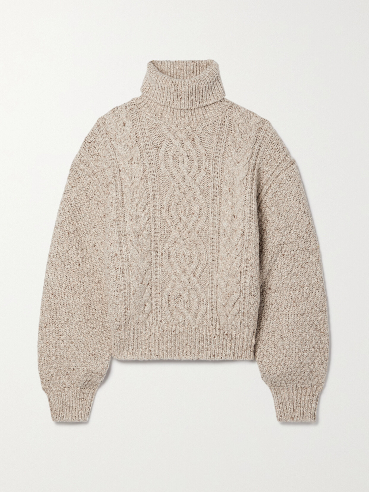 Loro Piana Cable-knit Wool And Cashmere-blend Turtleneck Jumper In Neutrals