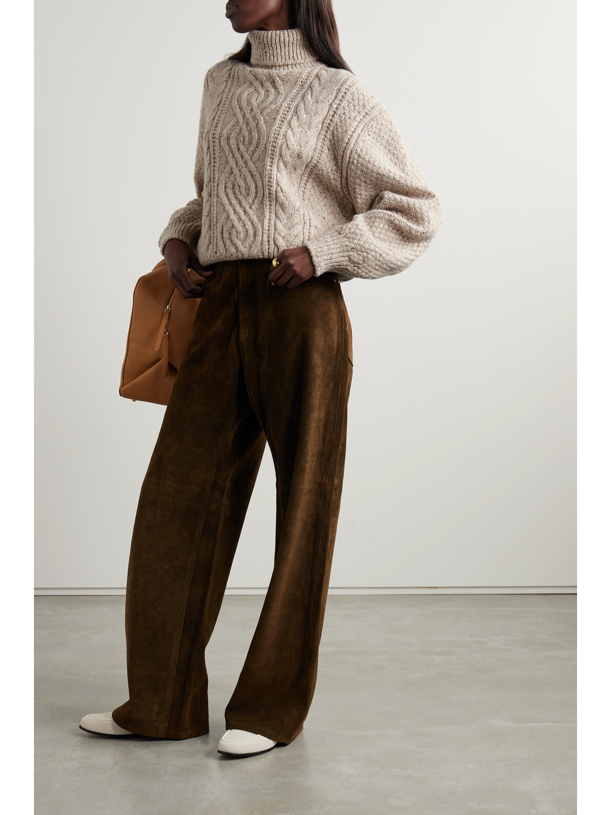 Shop Loro Piana Cable-knit Wool And Cashmere-blend Turtleneck Sweater In Neutrals