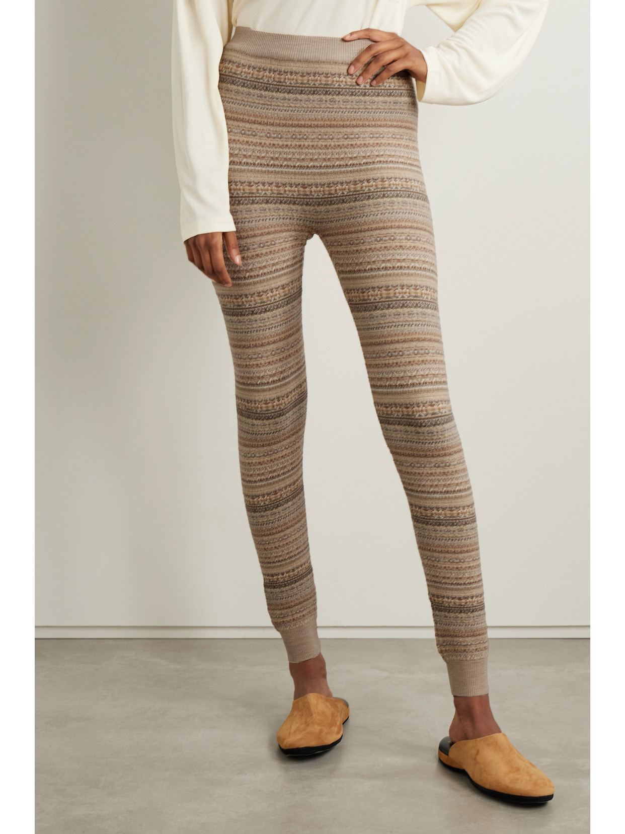 Shop Loro Piana Fair Isle Wool-blend Tapered Leggings In Multi