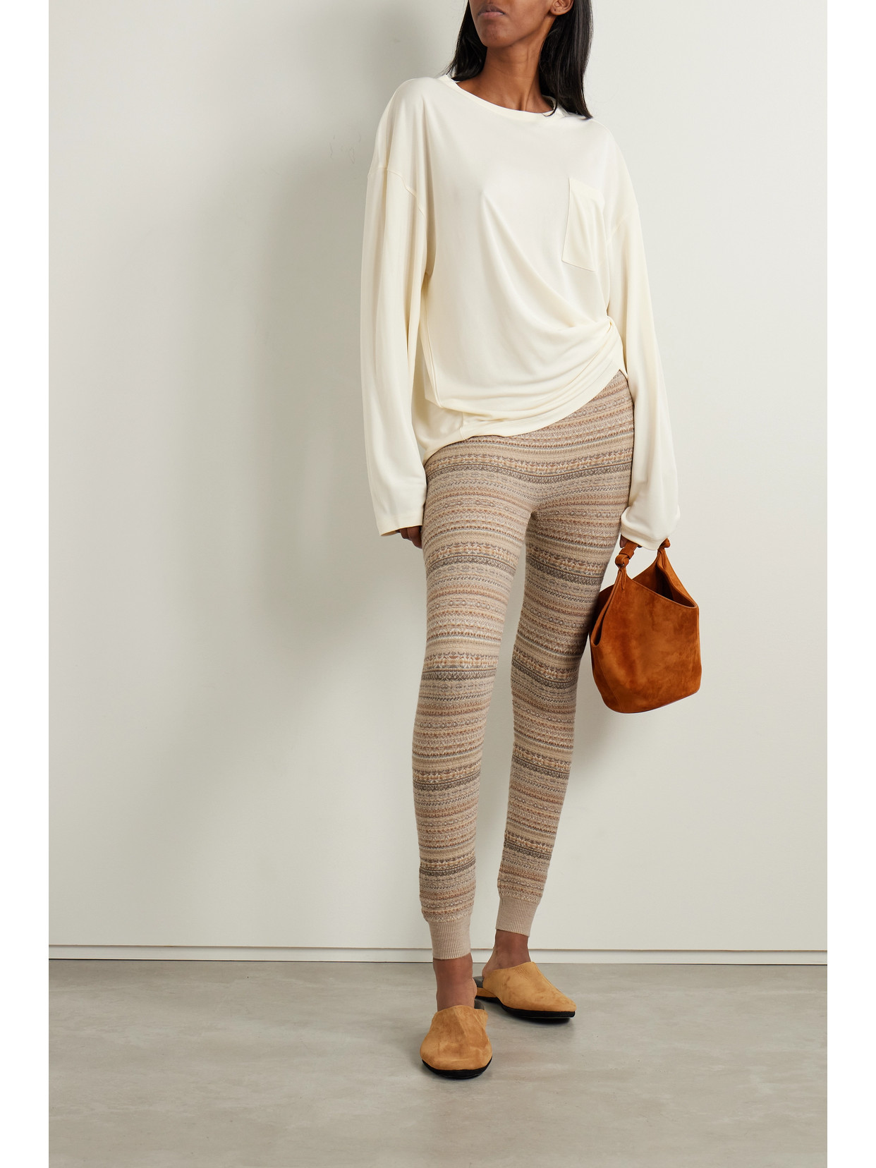 Shop Loro Piana Fair Isle Wool-blend Tapered Leggings In Multi