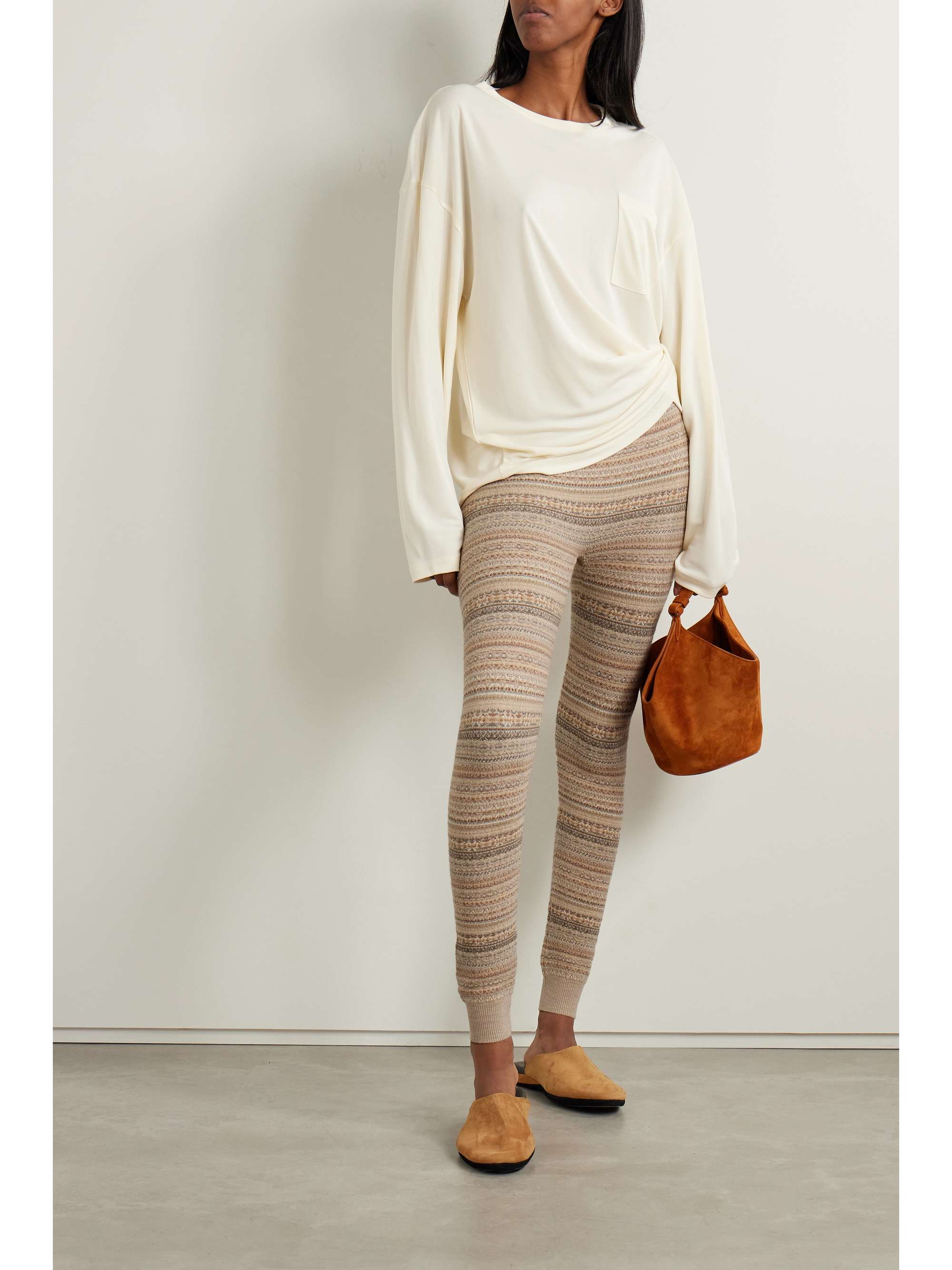 LORO PIANA Fair Isle wool-blend tapered leggings