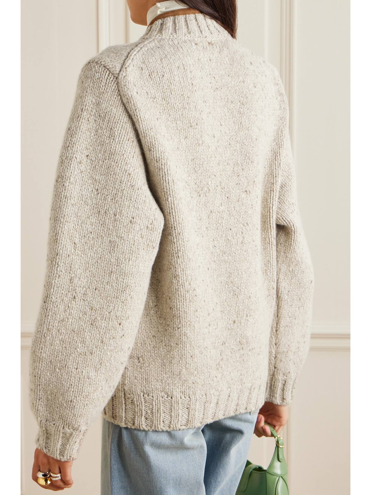 Loro Piana Newcastle Asymmetric Suede-trimmed Wool And Cashmere-blend Cardigan In Neutrals