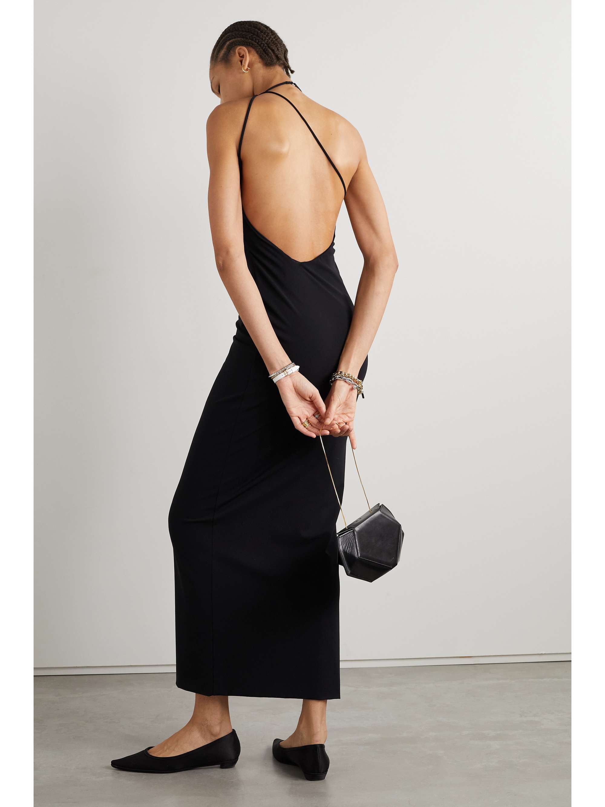 THE ROW Coralia open back stretch jersey maxi halterneck dress