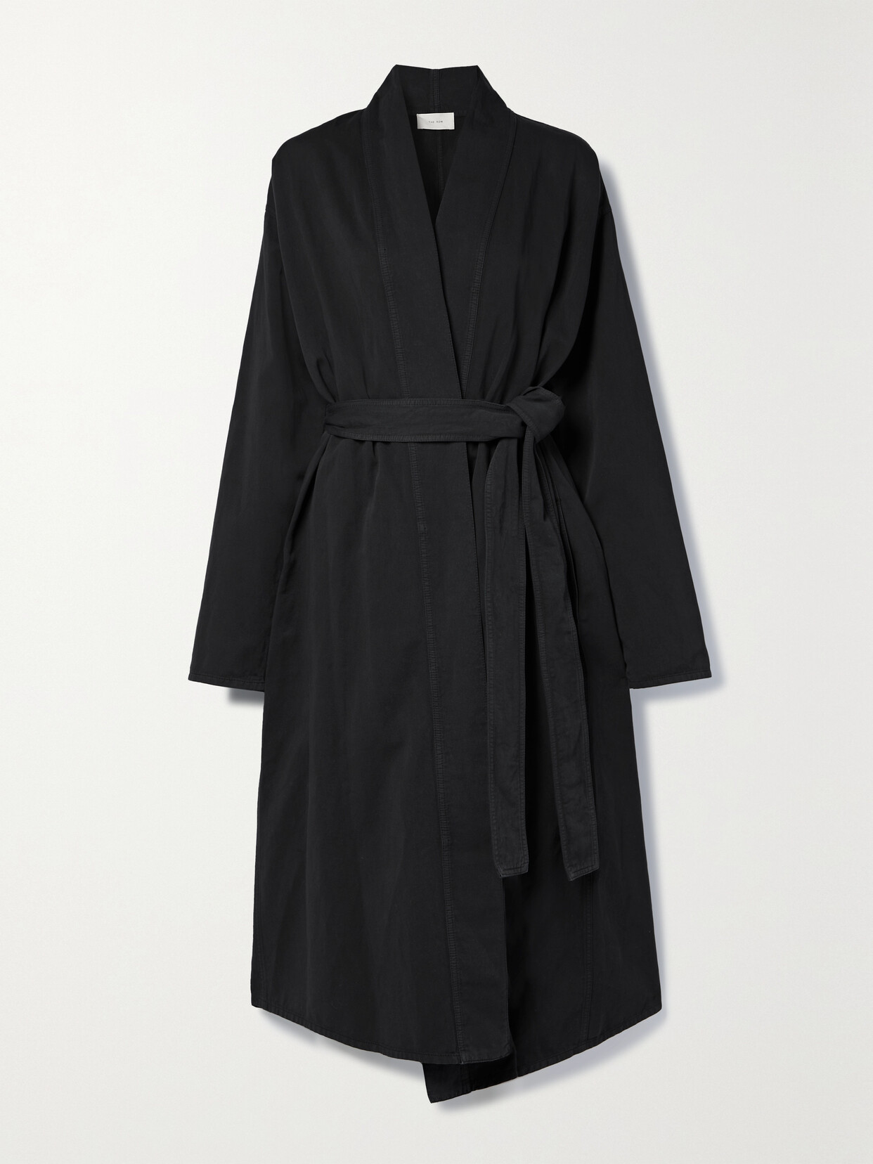 The Row Rimbaud Belted Cotton And Linen-blend Twill Coat In Black