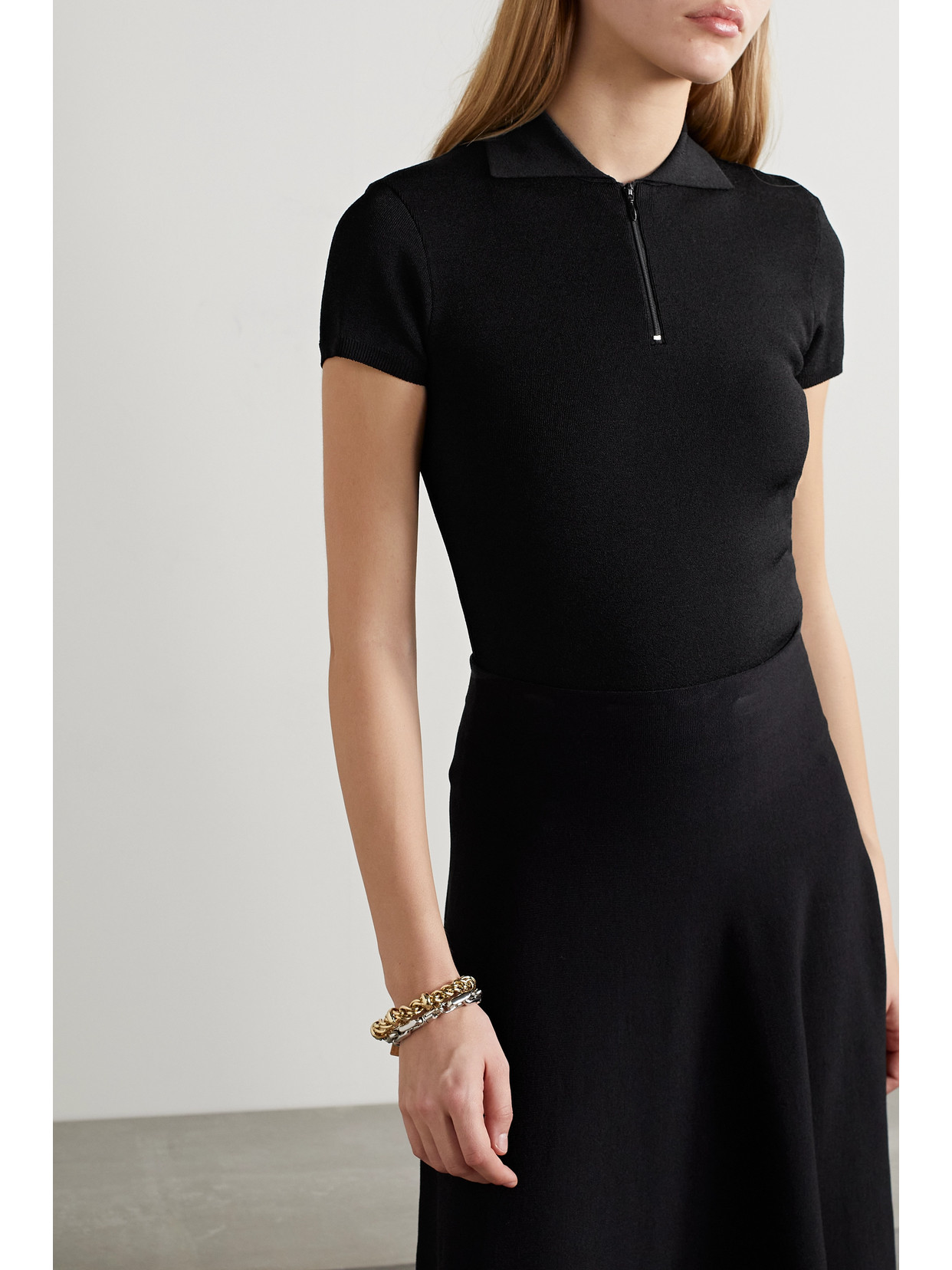 The Row Cauro Zip-front Polo Top In Black