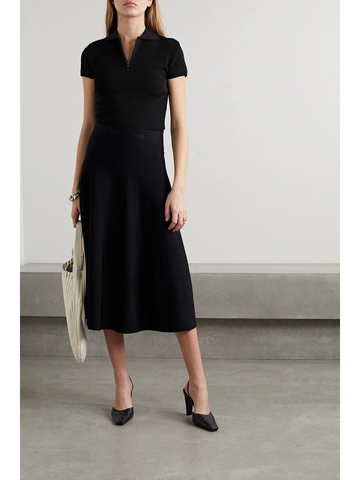 The Row Cauro Zip-front Polo Top In Black