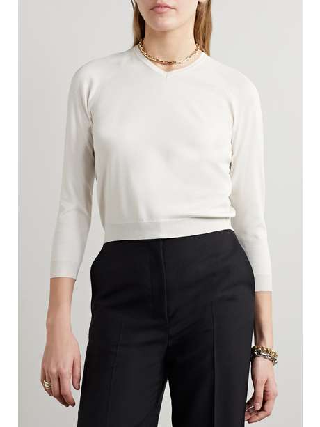 Cream-colored Silk-blend Sweater with Logo