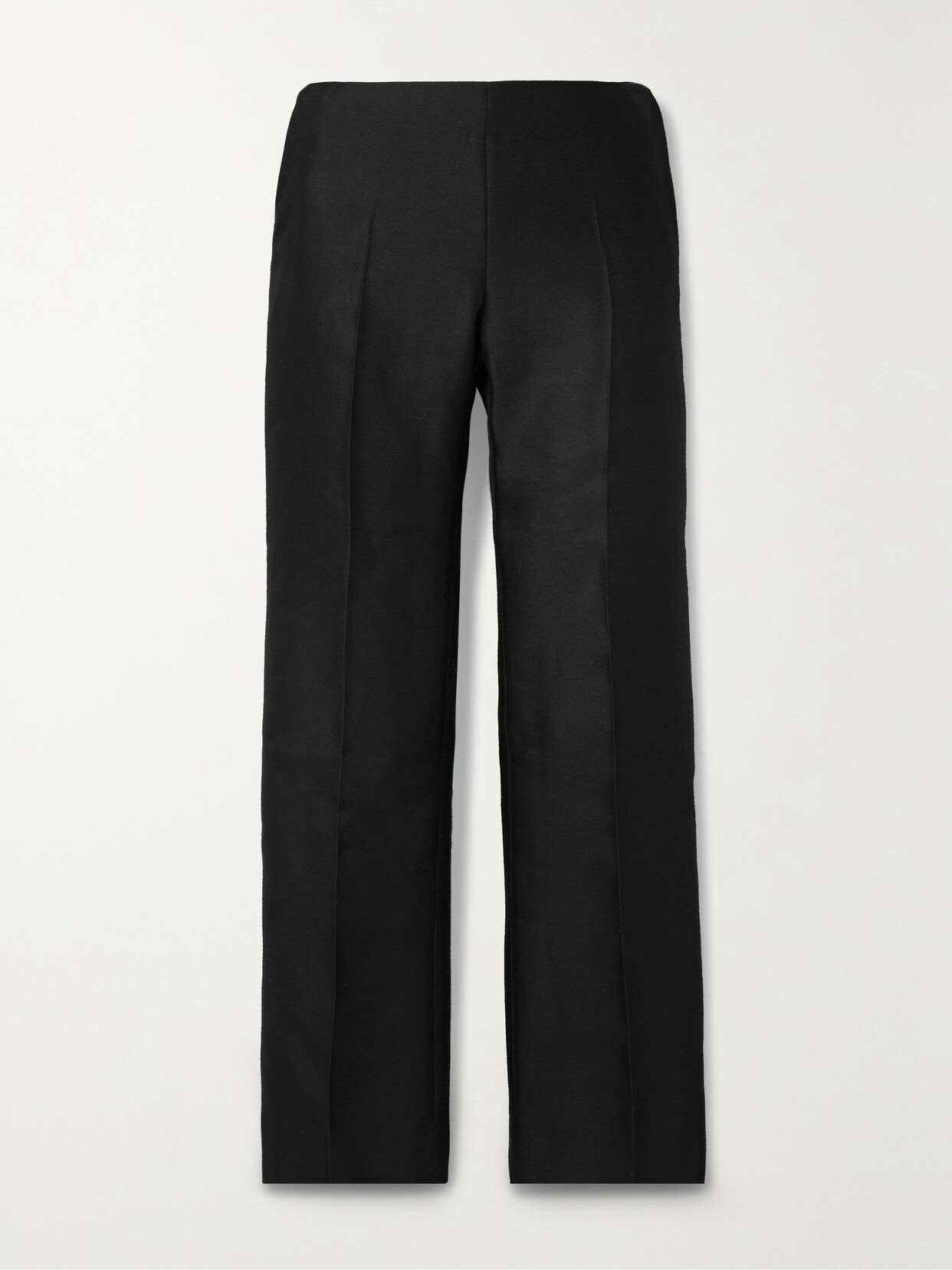 Shop The Row Flame Wool And Silk-blend Straight-leg Pants In Black