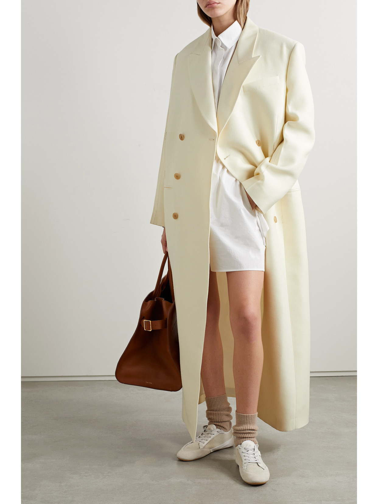 The Row Catena Oversized Wool And Silk-blend Cady Coat In Ivory