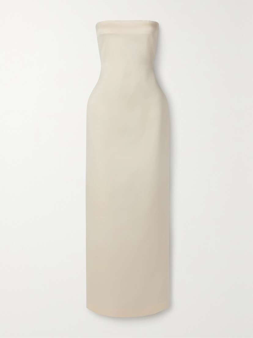 The Row Reeta Strapless Wool And Silk-blend Maxi Dress