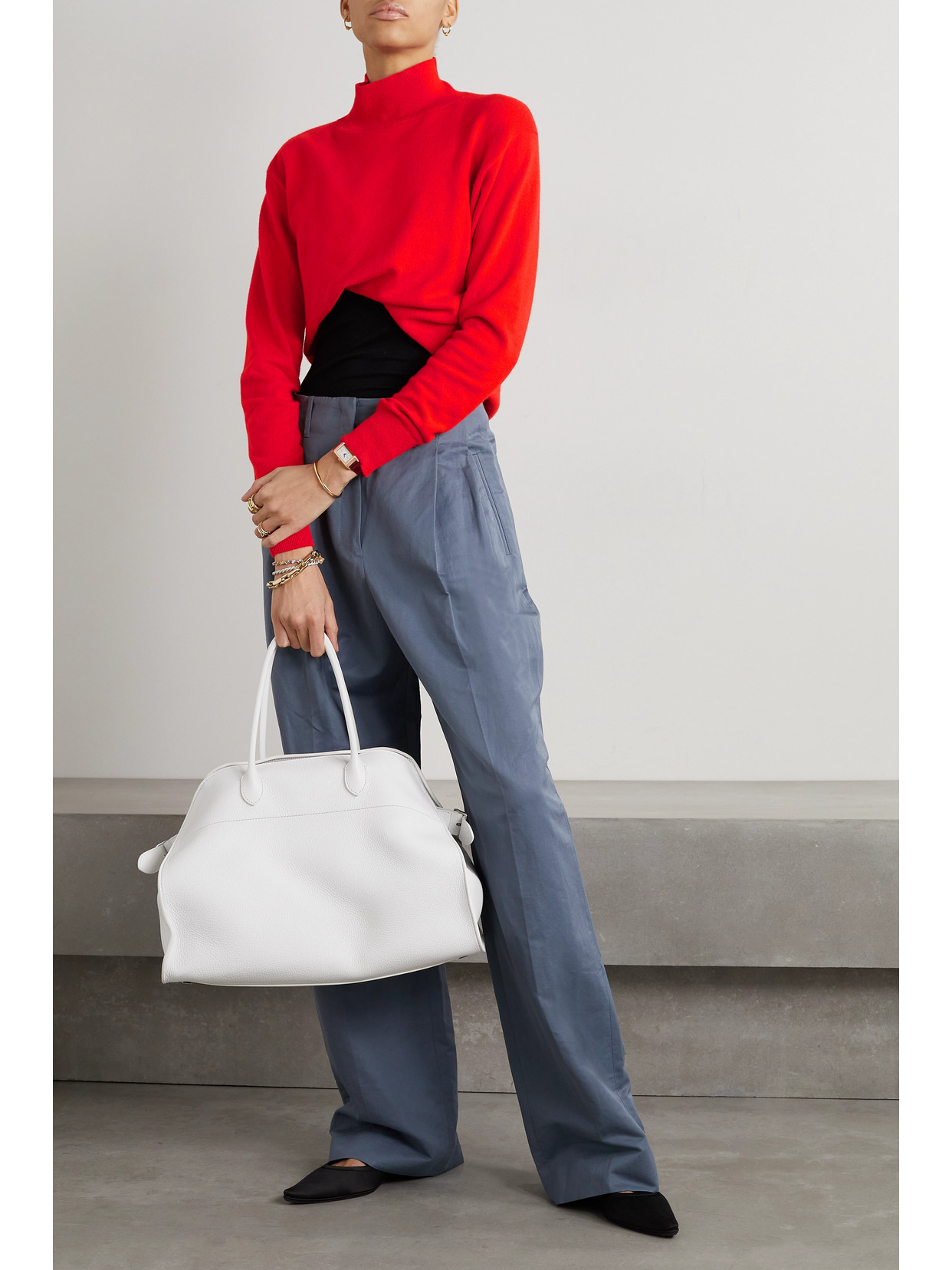 Shop The Row Callan Gathered Cashmere Turtleneck Sweater In Red