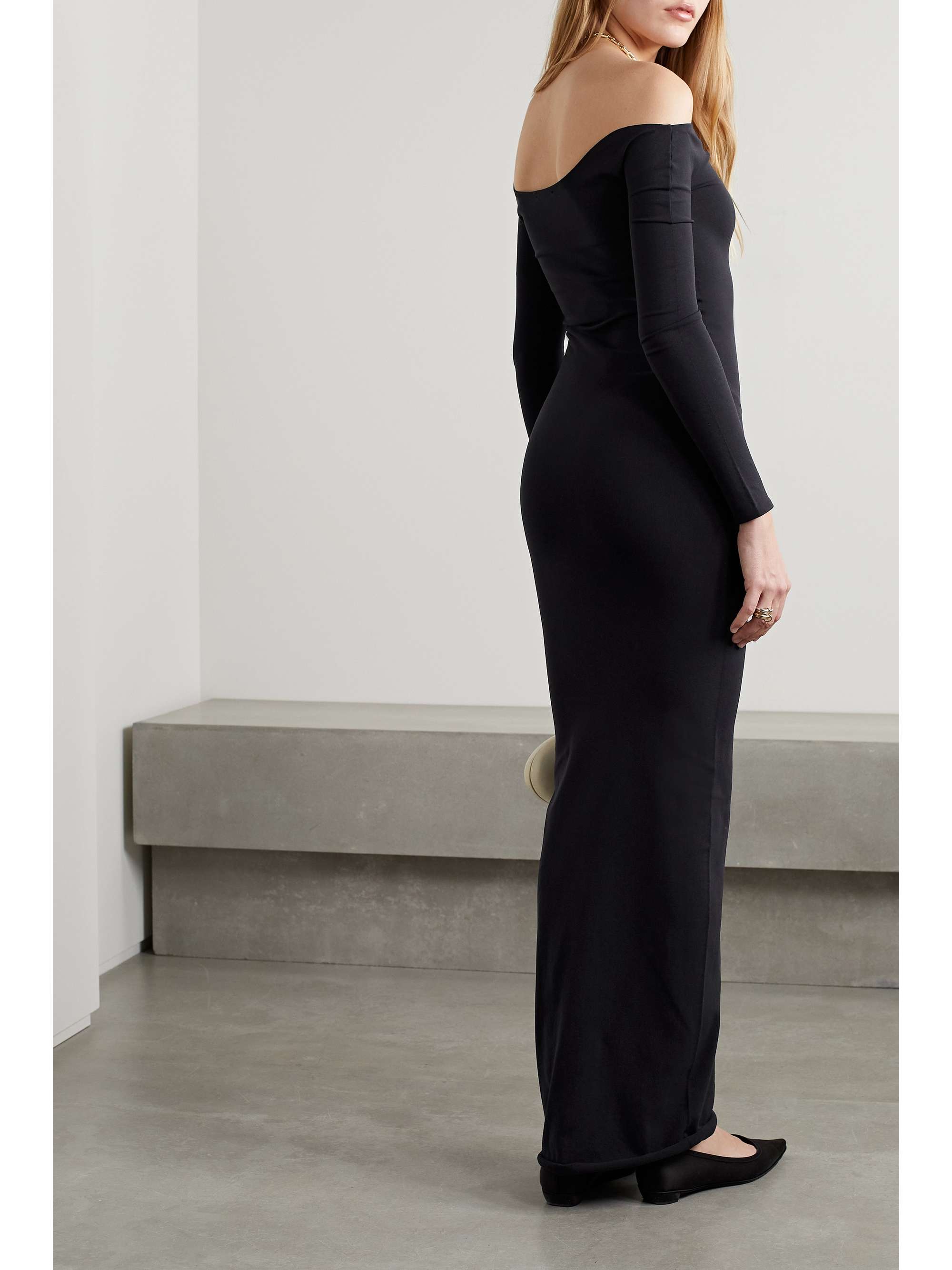 THE ROW Curitiba off-the-shoulder stretch-ponte maxi dress