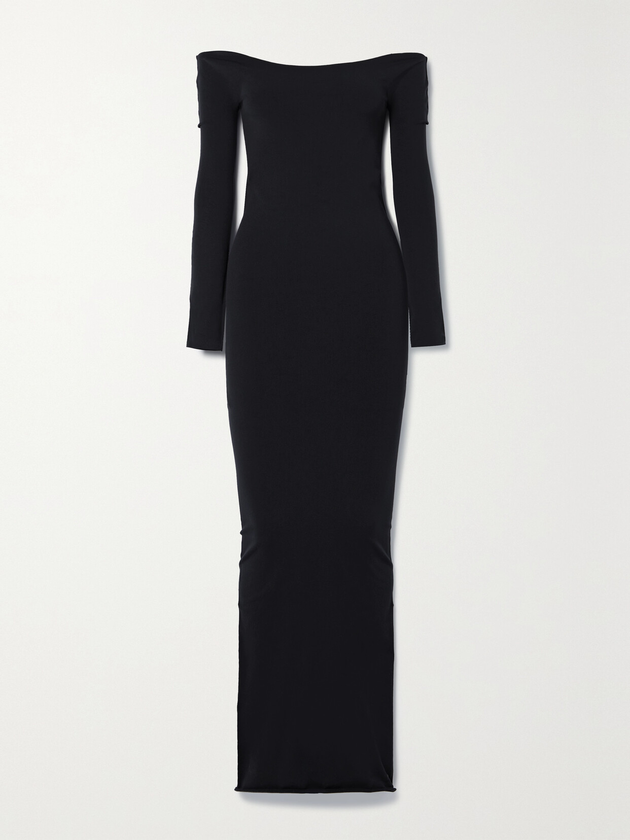 Shop The Row Curitiba Off-the-shoulder Stretch-ponte Maxi Dress In Black