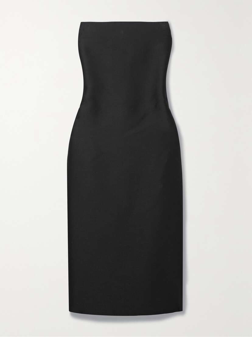 The Row Nita Strapless Wool And Silk-blend Cady Midi Dress