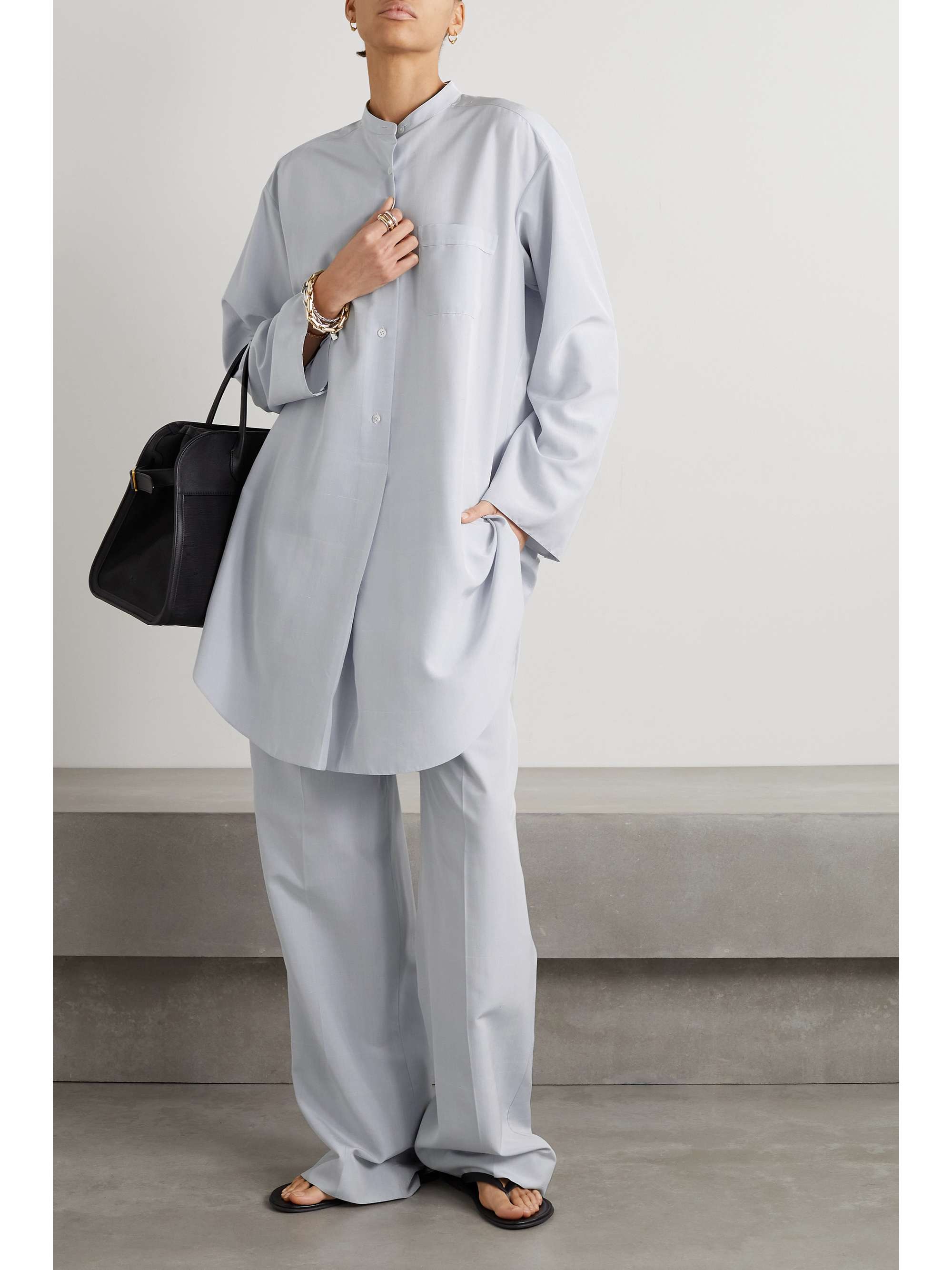 THE ROW Gaugin pleated cotton-poplin wide-leg pants