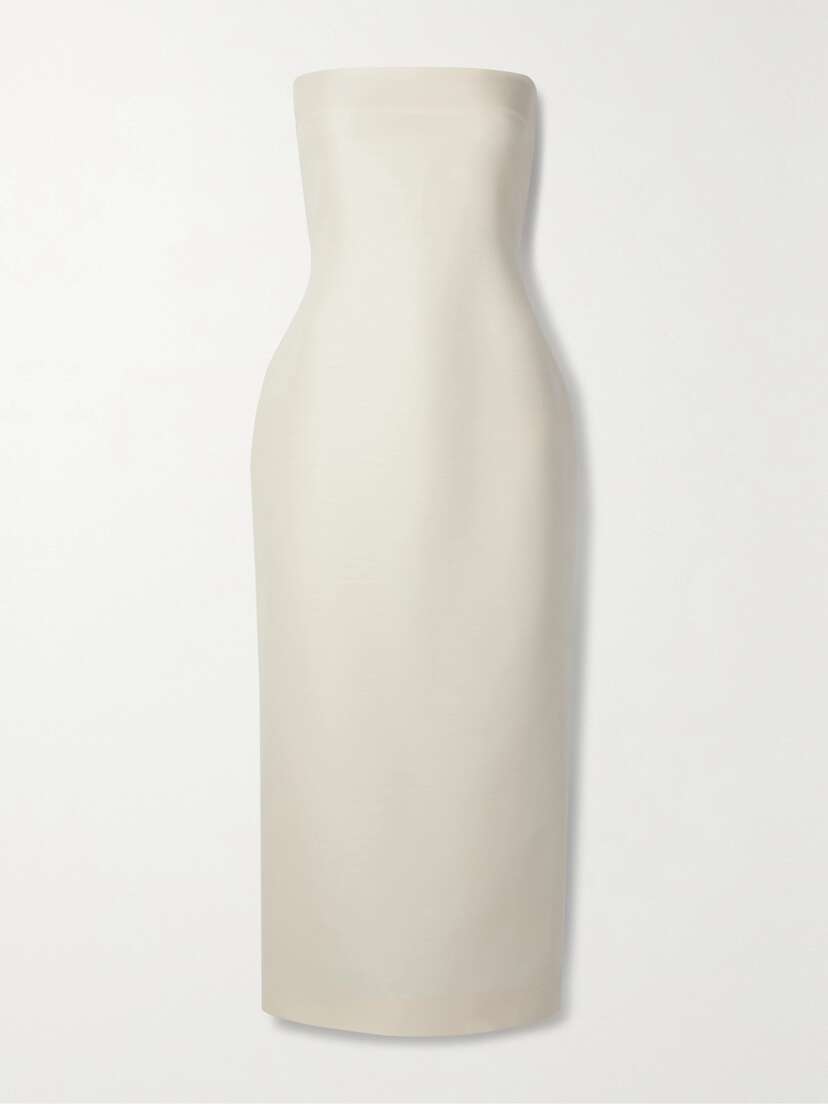 The Row Nita Strapless Wool And Silk-blend Cady Midi Dress