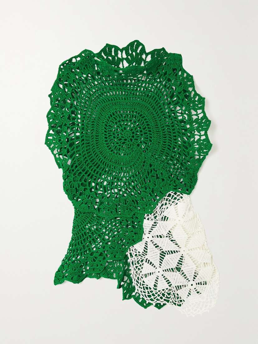 The Row Christa Asymmetric Two-tone Crocheted Cotton Top