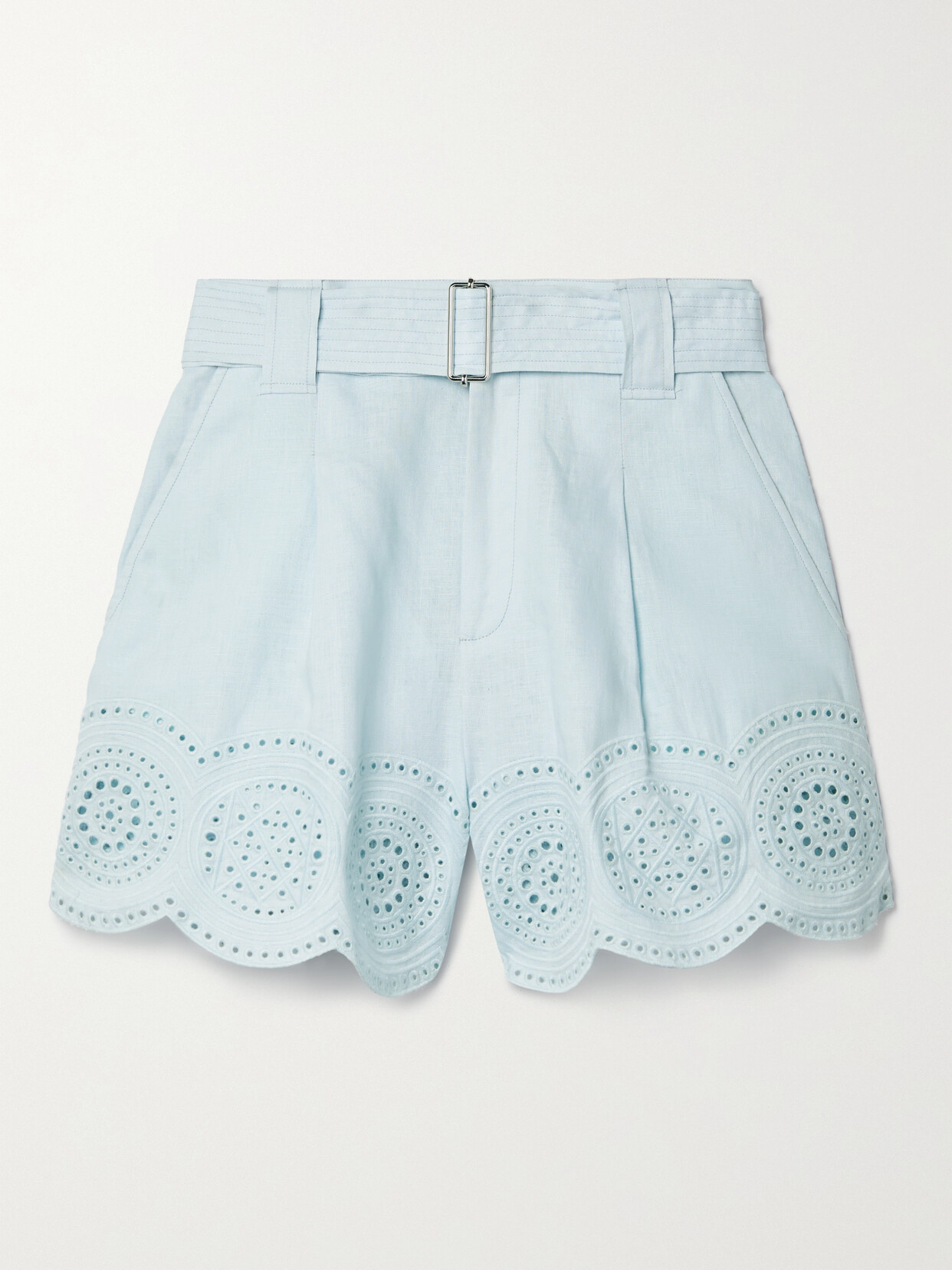 A.L.C MILOS BELTED BRODERIE ANGLAISE LINEN SHORTS