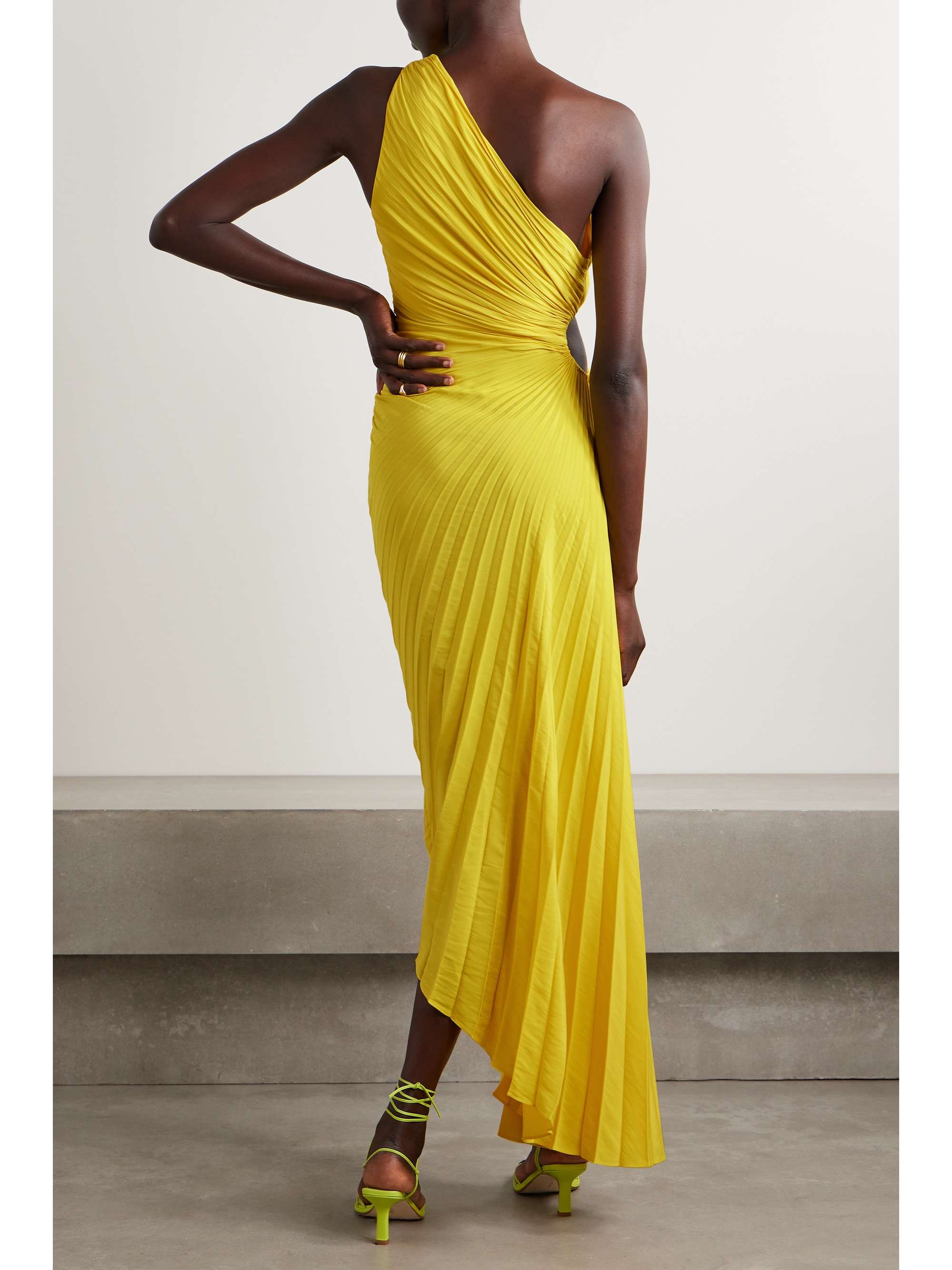 A.L.C. Delfina asymmetric one-shoulder cutout plissé-chiffon midi dress