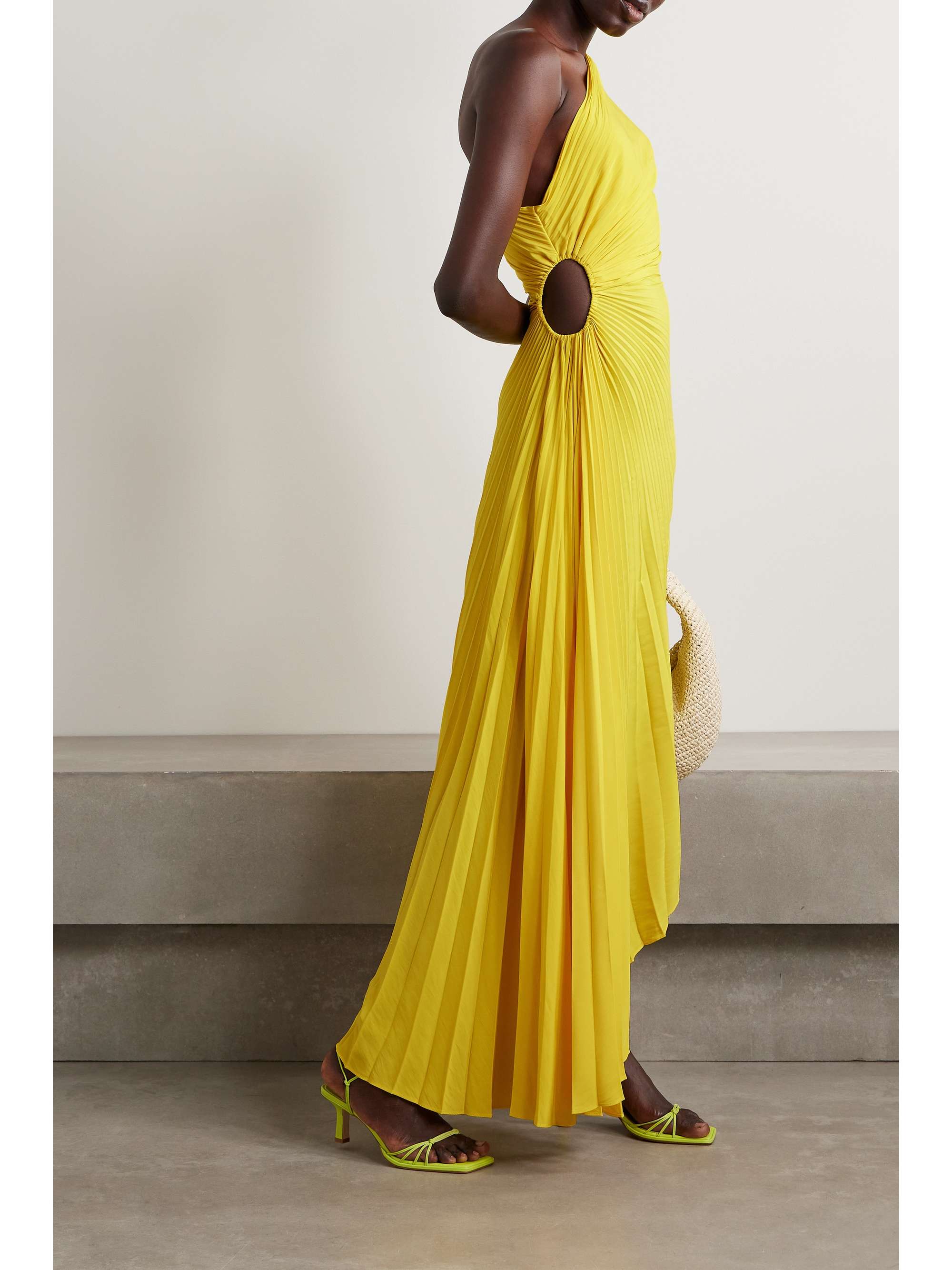 A.L.C. Delfina asymmetric one-shoulder cutout plissé-chiffon midi dress