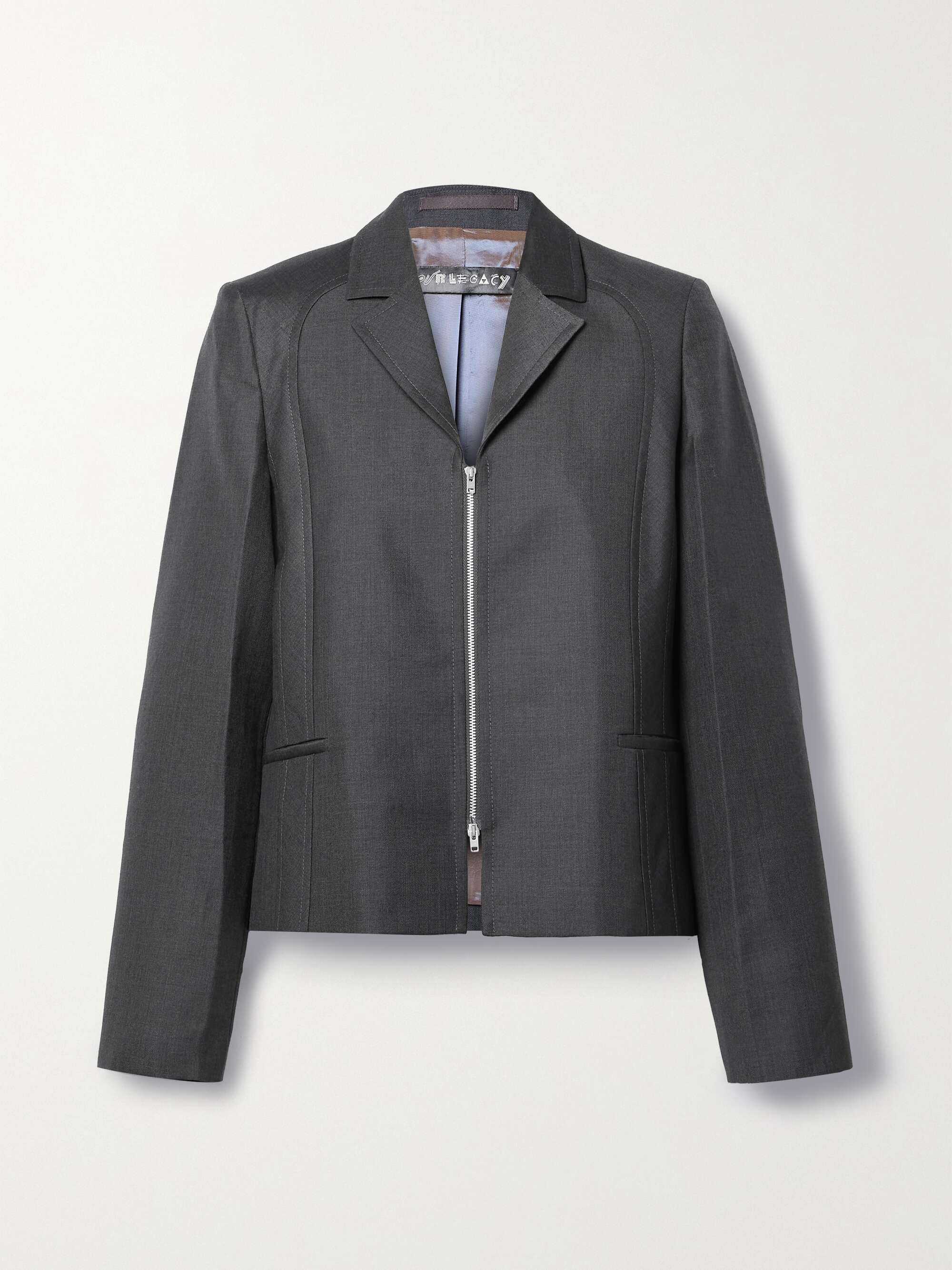 Paneled wool blend twill blazer