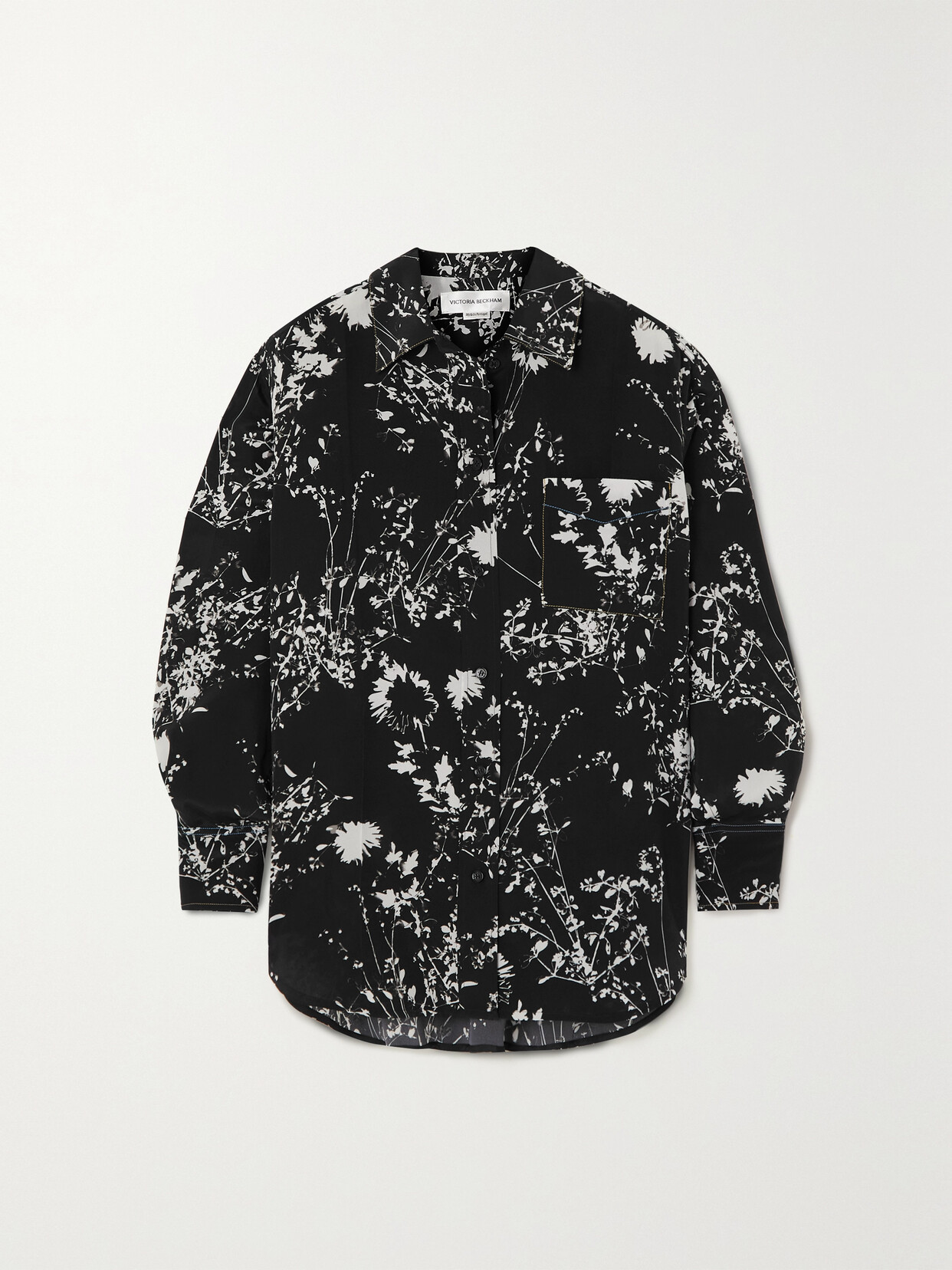 Victoria Beckham - Floral-print Silk Crepe De Chine Pajama Shirt - Black