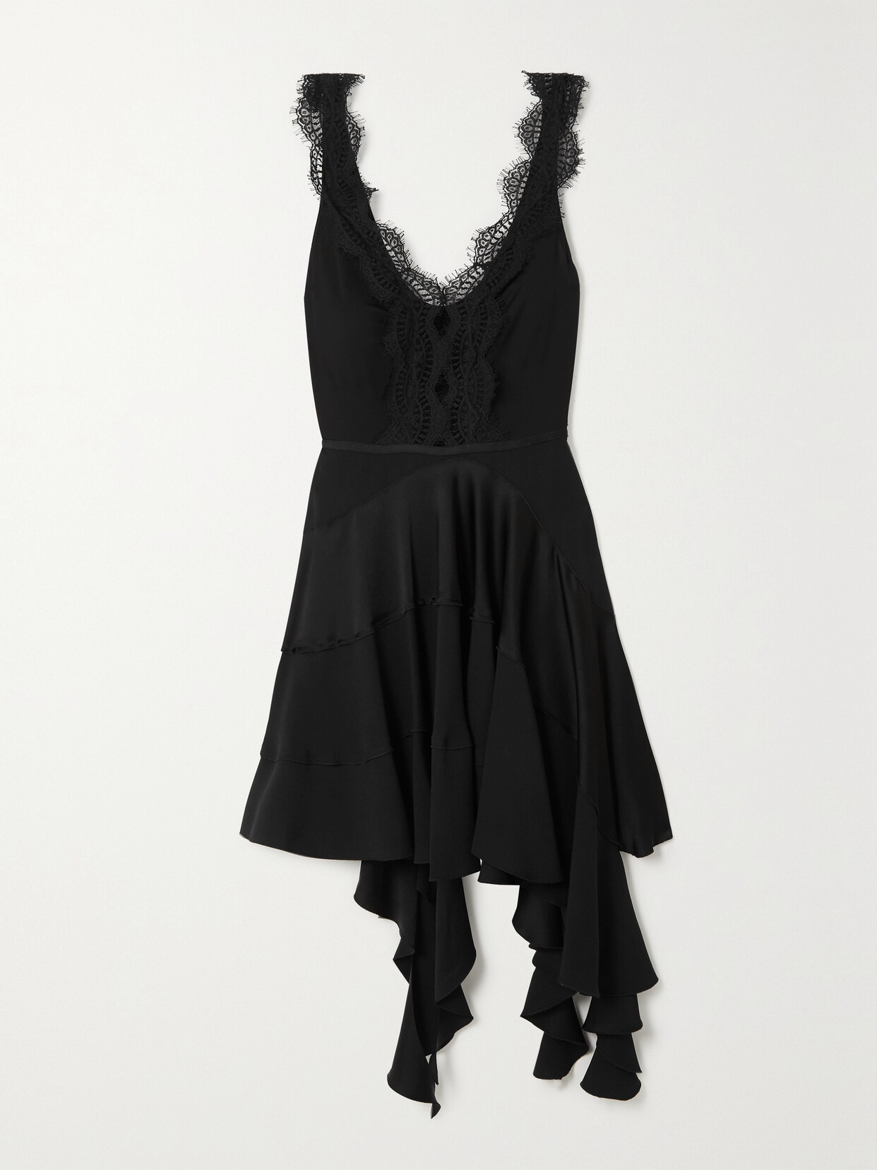 Victoria Beckham Ruffled Lace-trimmed Jersey And Satin Mini Dress - Black