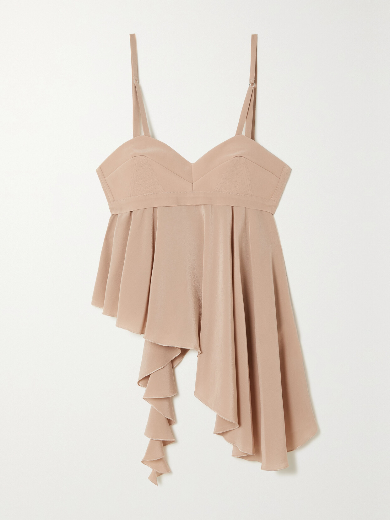 Victoria Beckham - Asymmetric Ruffled Silk Crepe De Chine Camisole - Brown