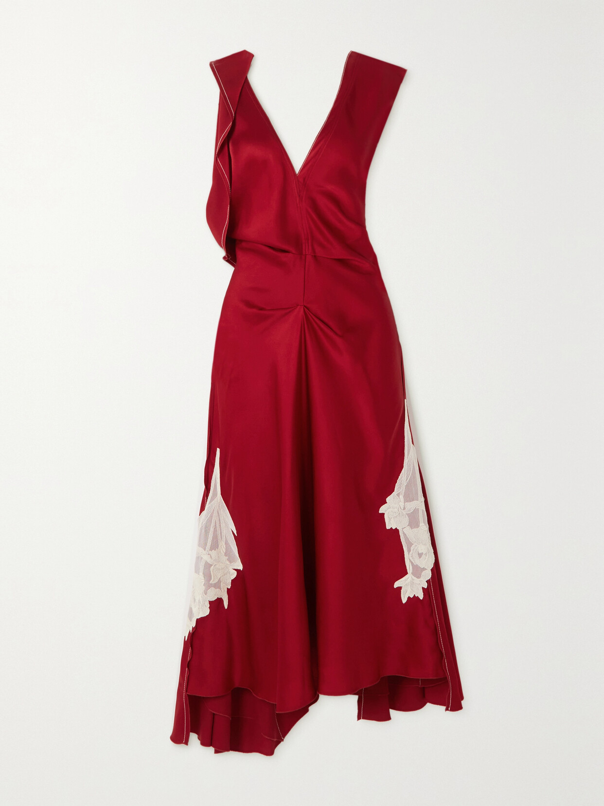 Victoria Beckham - Draped Lace-appliquéd Satin Midi Dress - Red