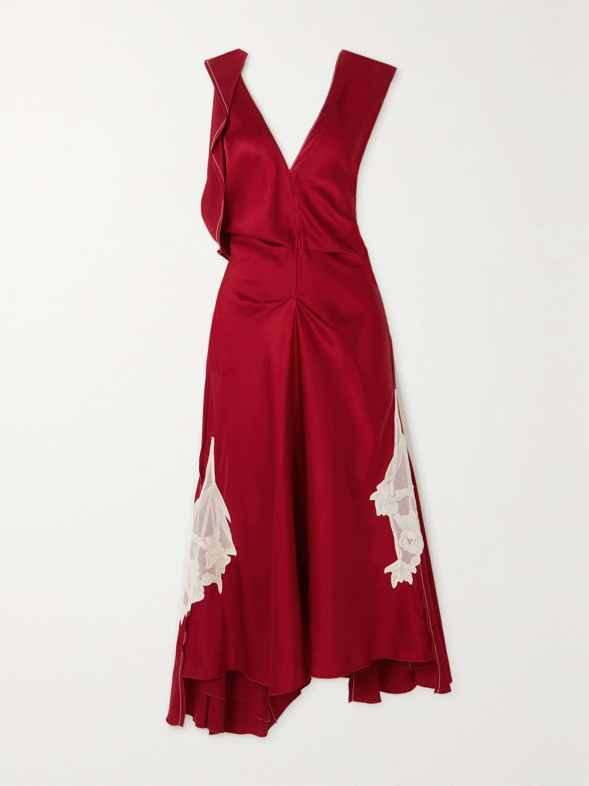 Jumpsuit Acetate Satin & Lace Jewel Red Evening Dress Jumpsuit Acetate Satin & Lace Jewel Red Evening Dress