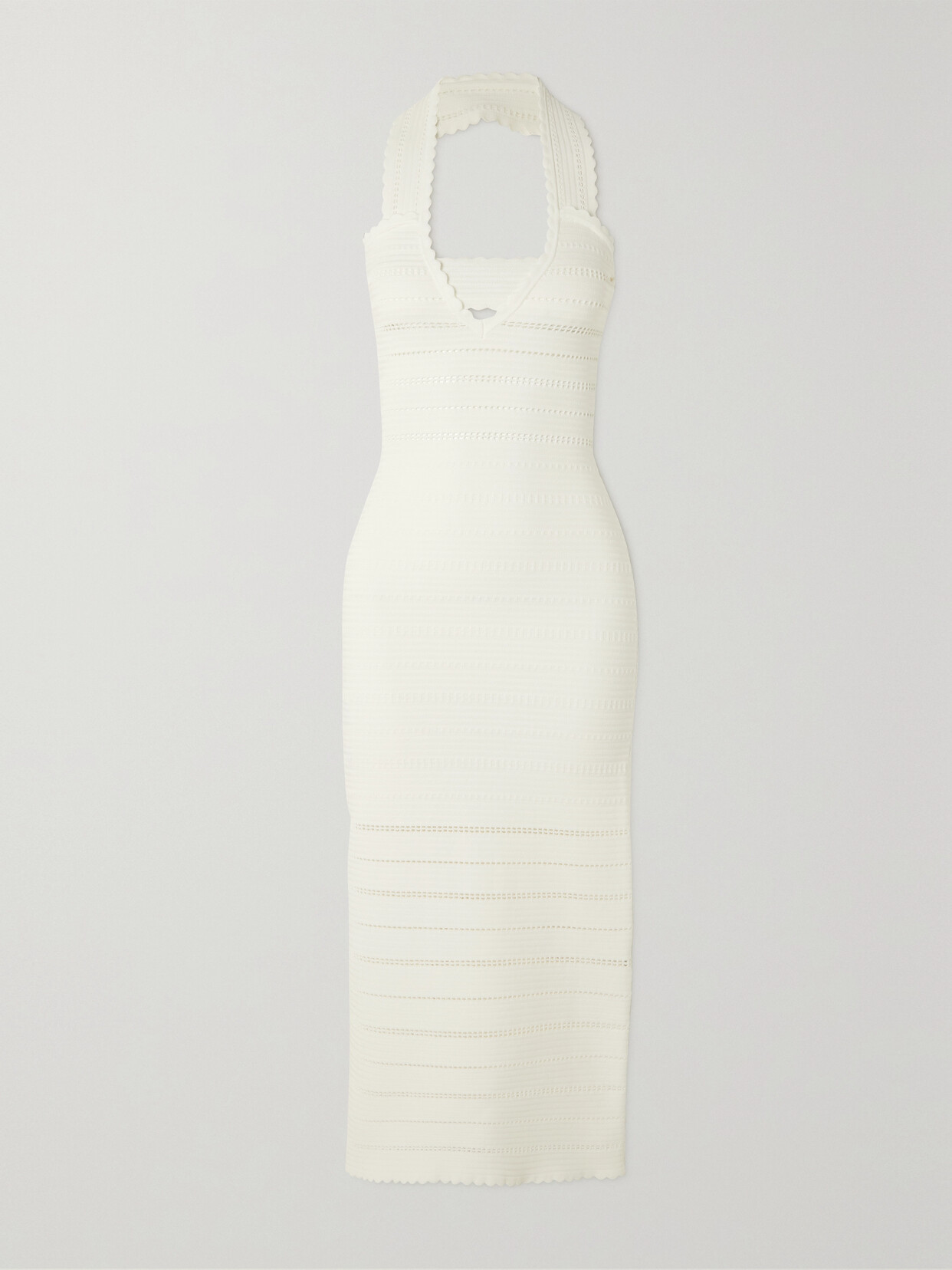 Victoria Beckham - Scalloped Pointelle-knit Halterneck Midi Dress - White