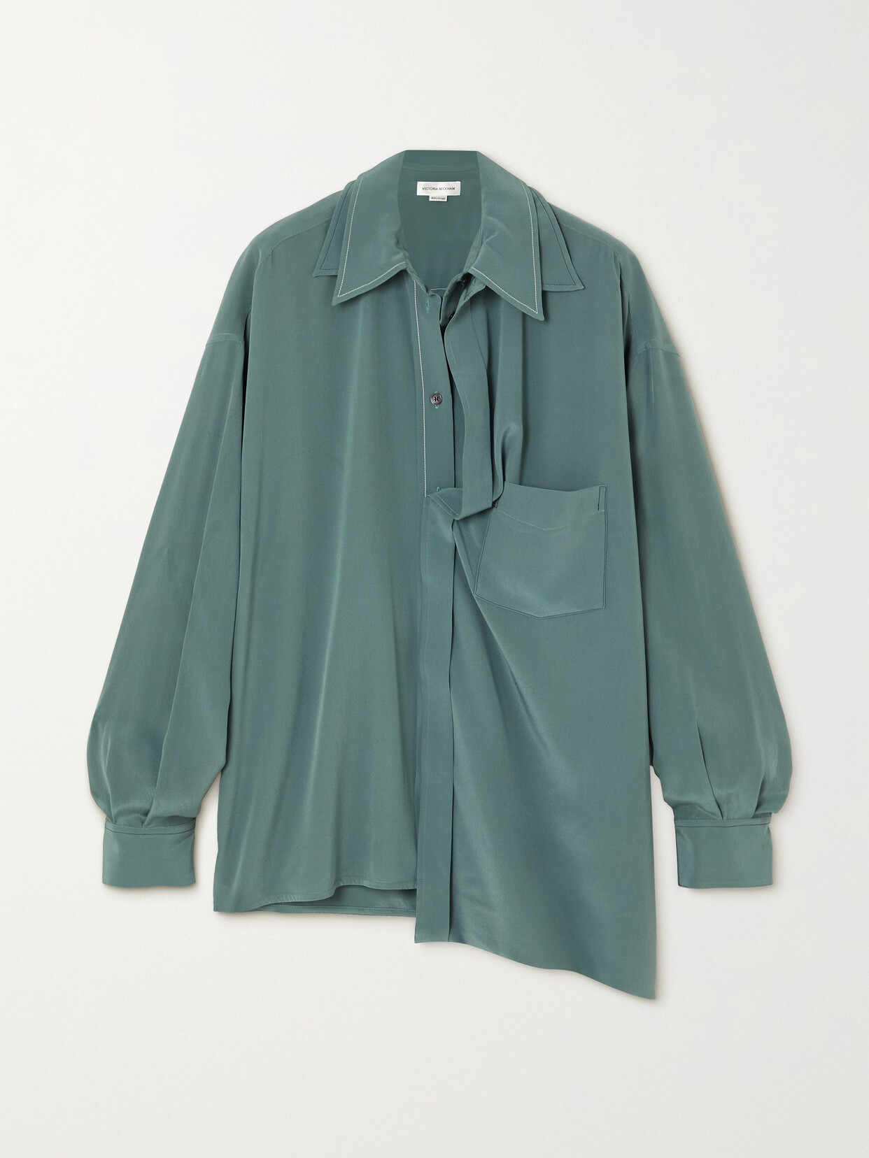 Victoria Beckham Asymmetric Silk Crepe De Chine Shirt - Gray