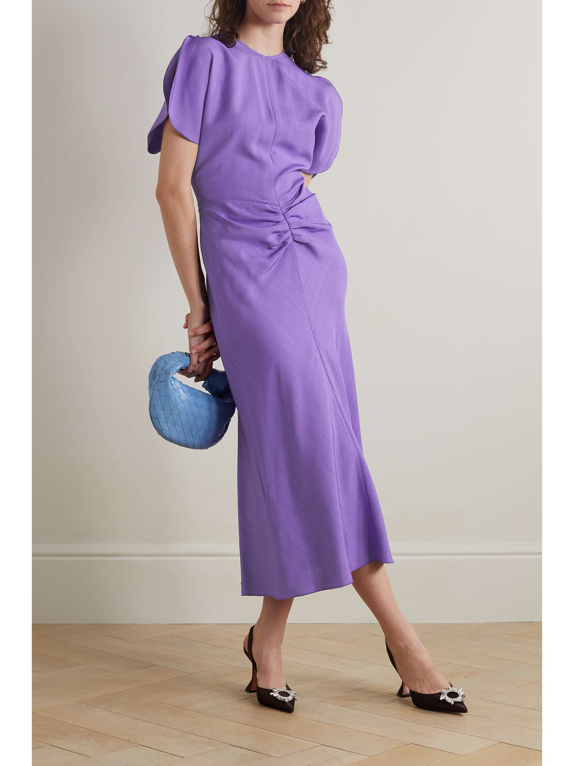 VICTORIA BECKHAM Gathered woven midi dress | NET-A-PORTER